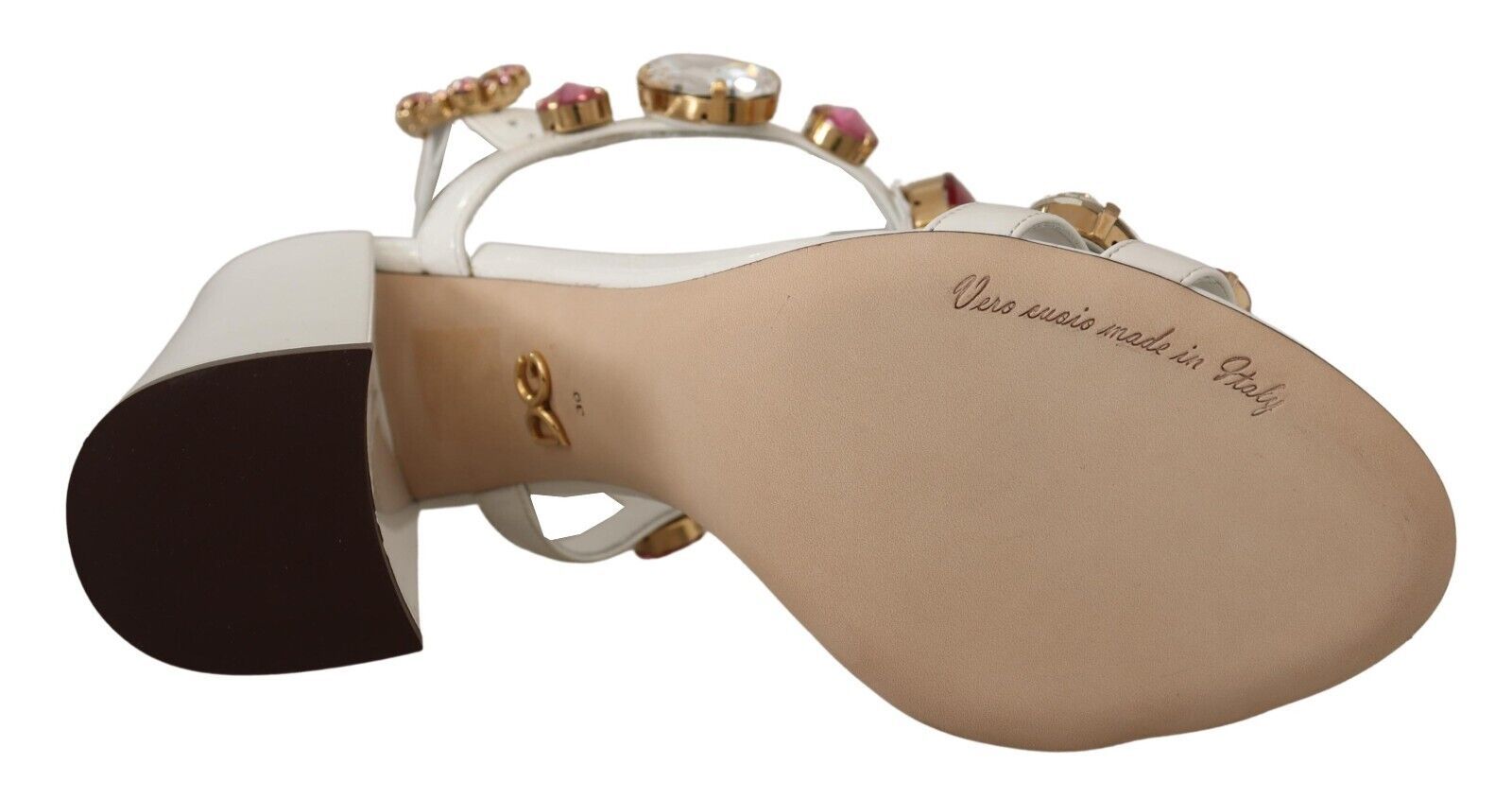 Dolce & Gabbana White Leather Crystal Keira Heels Sandals Shoes - Whispers Of Wisdom Clothing