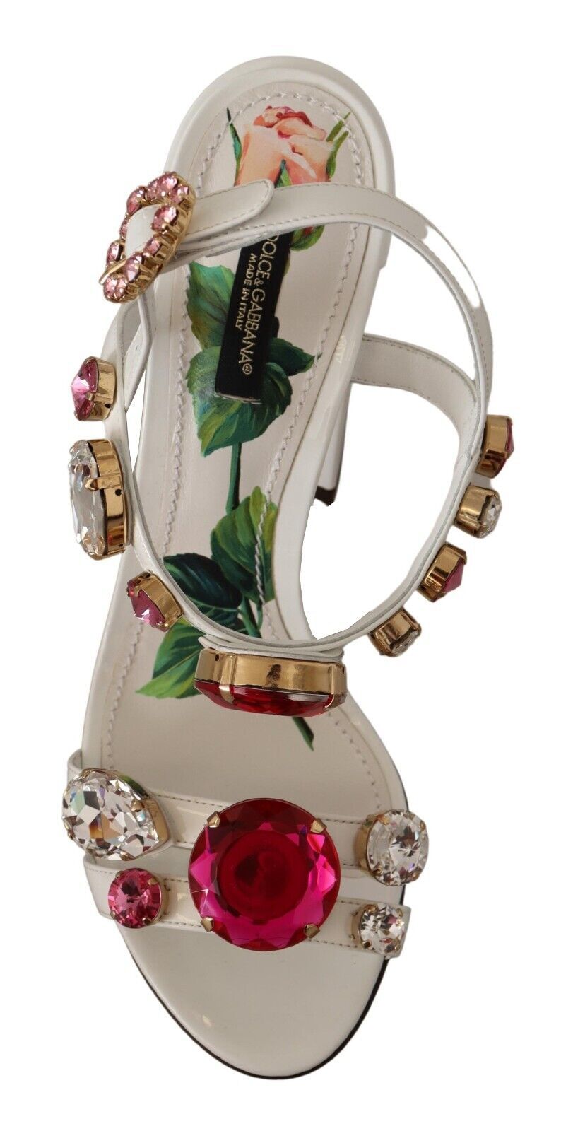 Dolce & Gabbana White Leather Crystal Keira Heels Sandals Shoes - Whispers Of Wisdom Clothing