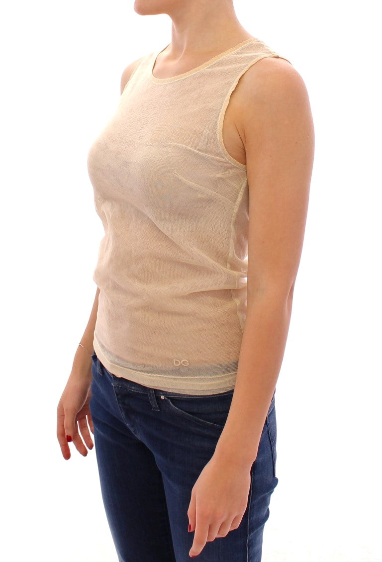 Dolce & Gabbana Beige Sleeveless Cotton Top Tank Blouse - Whispers Of Wisdom Clothing