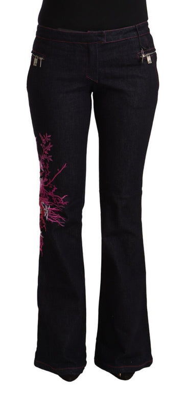 Exte Black Cotton Stretch Mid Waist Cotton Flared Denim Jeans
