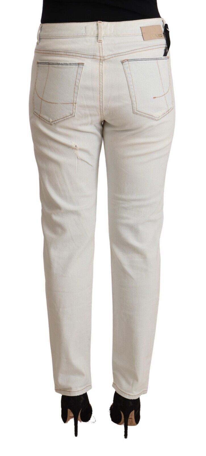 PINKO White Cotton Distressed Mid Waist Skinny Denim Jeans - Whispers Of Wisdom Clothing