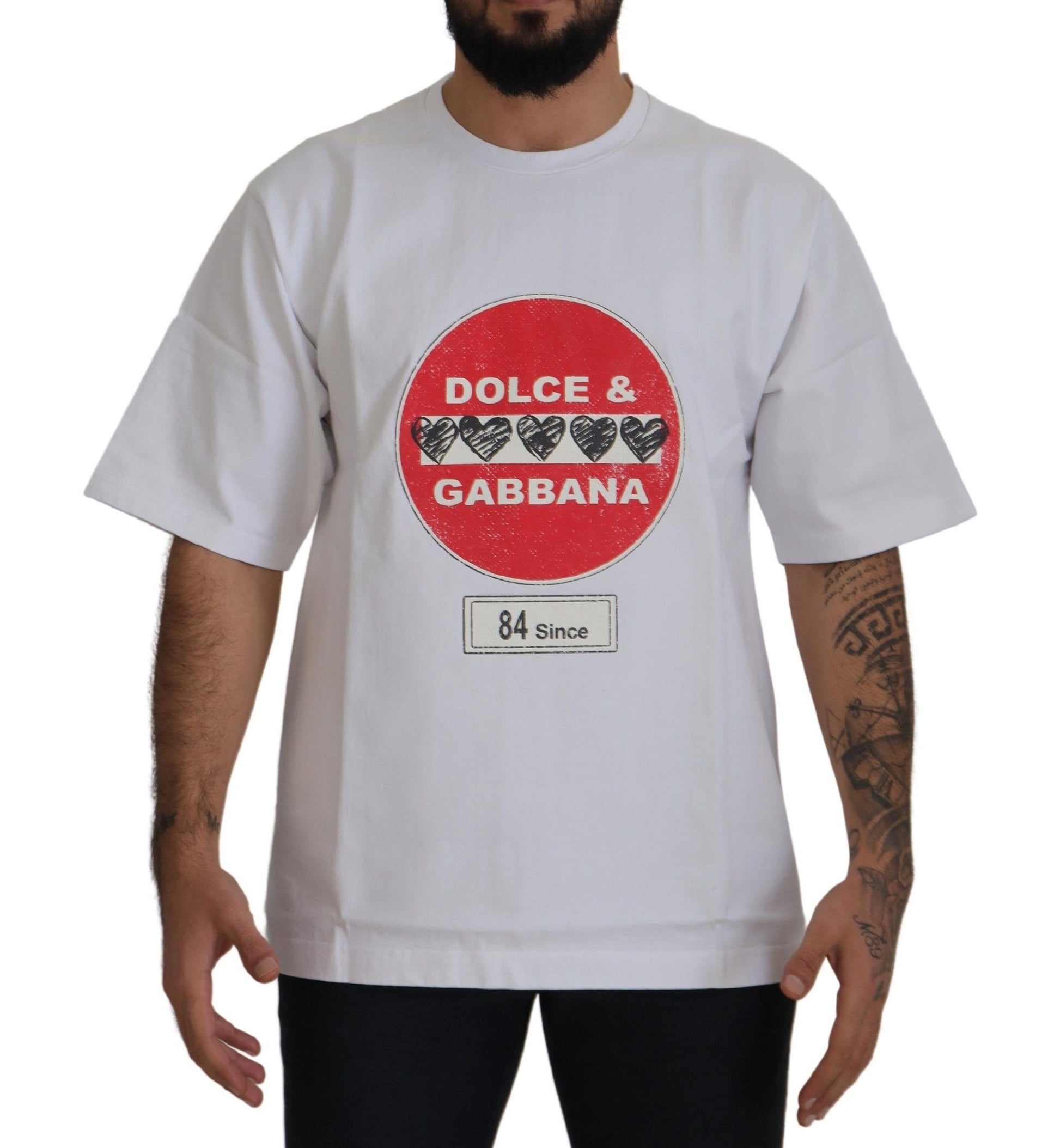 Dolce & Gabbana White Amor Heart Cotton Crewneck T-shirt - Whispers Of Wisdom Clothing