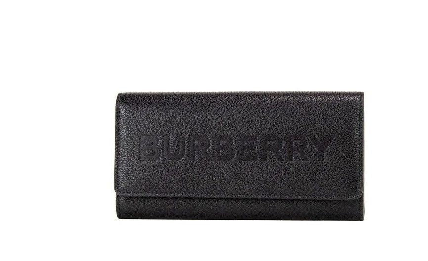 محفظة Burberry Porter المصنوعة من الجلد الأسود المحبب والمزخرفة بشعار العلامة التجارية