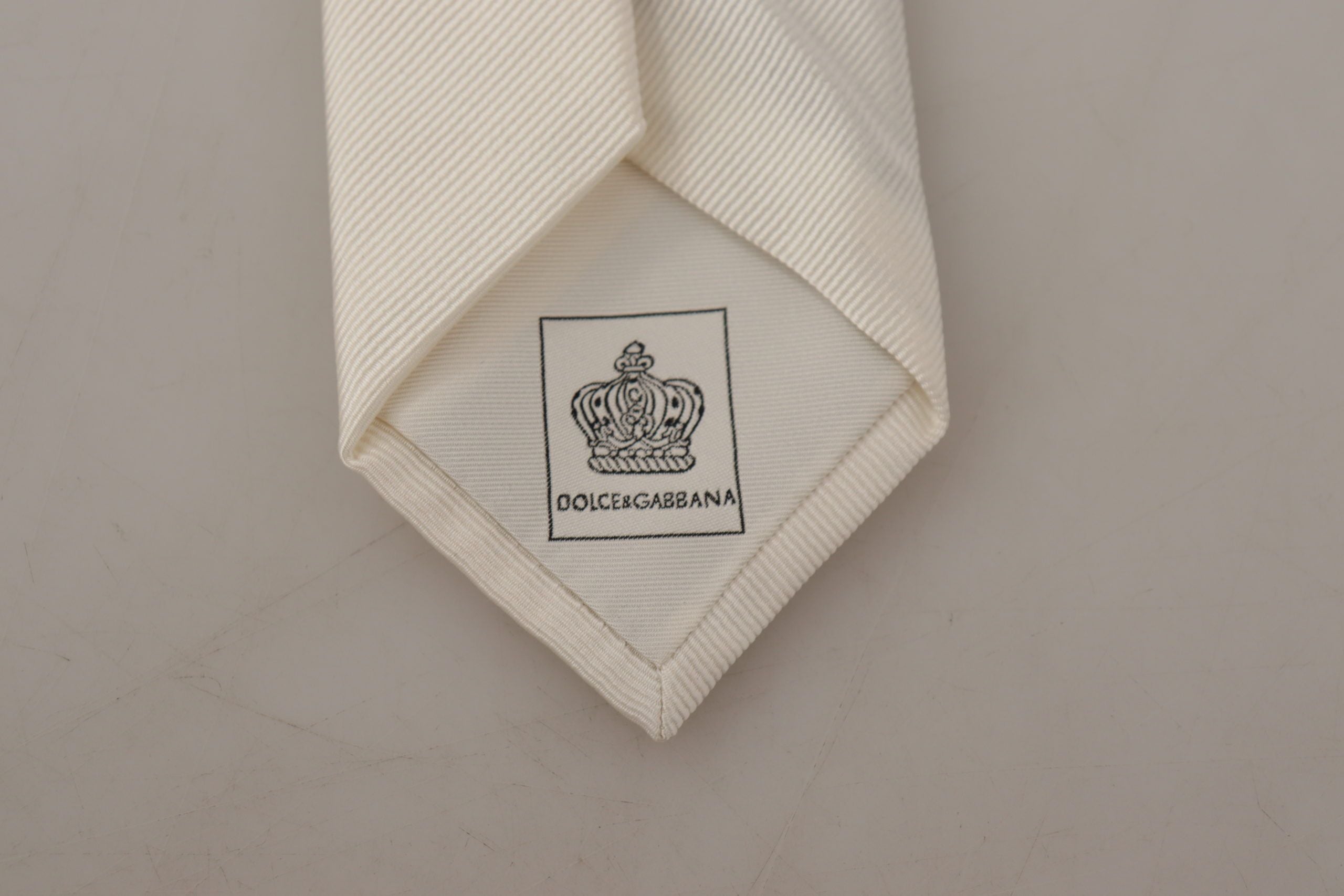 Dolce & Gabbana Off-White 100% Silk Slim Adjustable  Accessory Necktie