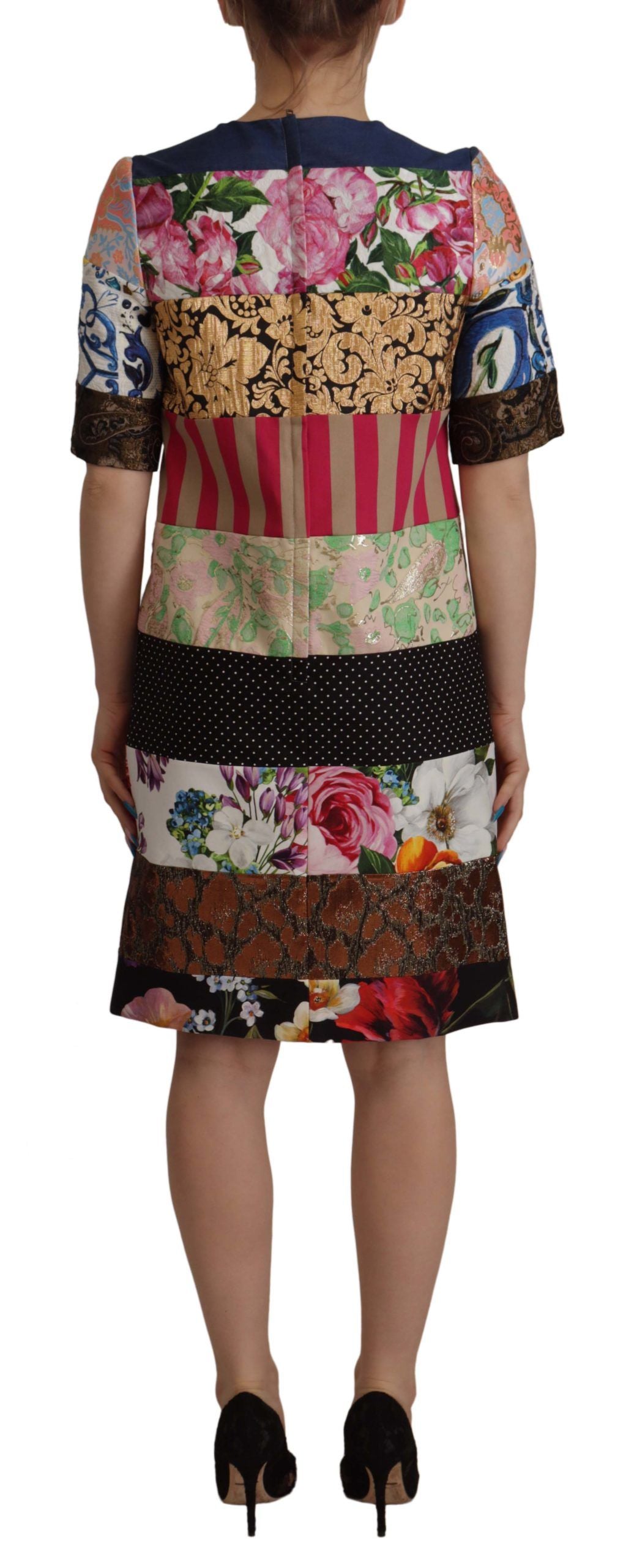 Dolce & Gabbana Multicolor Pachwork Floral Sheath Jaquard Mini Gown Dress - Whispers Of Wisdom Clothing