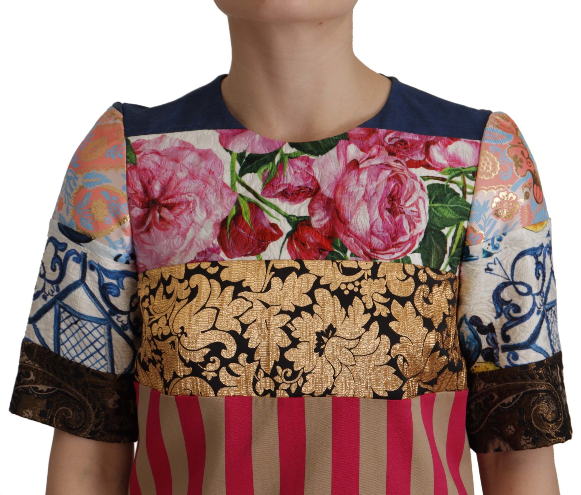 Dolce & Gabbana Multicolor Pachwork Floral Sheath Jaquard Mini Gown Dress - Whispers Of Wisdom Clothing