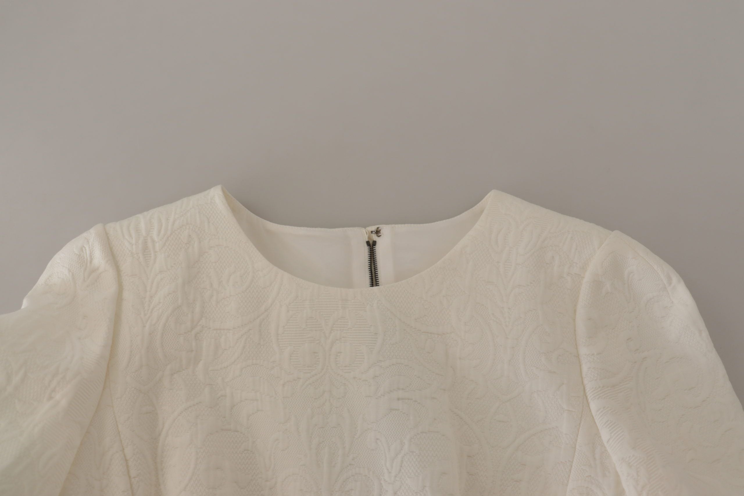 Dolce & Gabbana White Jaquard Midi Floral Sheath Brocade Dress - Whispers Of Wisdom Clothing