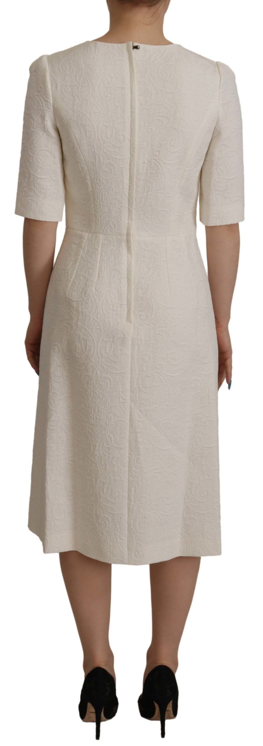 Dolce & Gabbana White Jaquard Midi Floral Sheath Brocade Dress - Whispers Of Wisdom Clothing