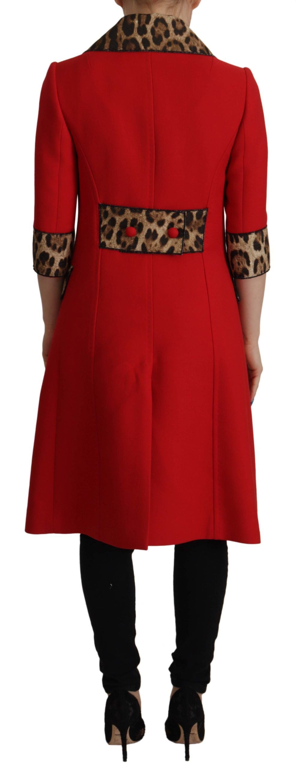 Dolce & Gabbana Red Leopard Wool Trenchcoat Jacket - Whispers Of Wisdom Clothing