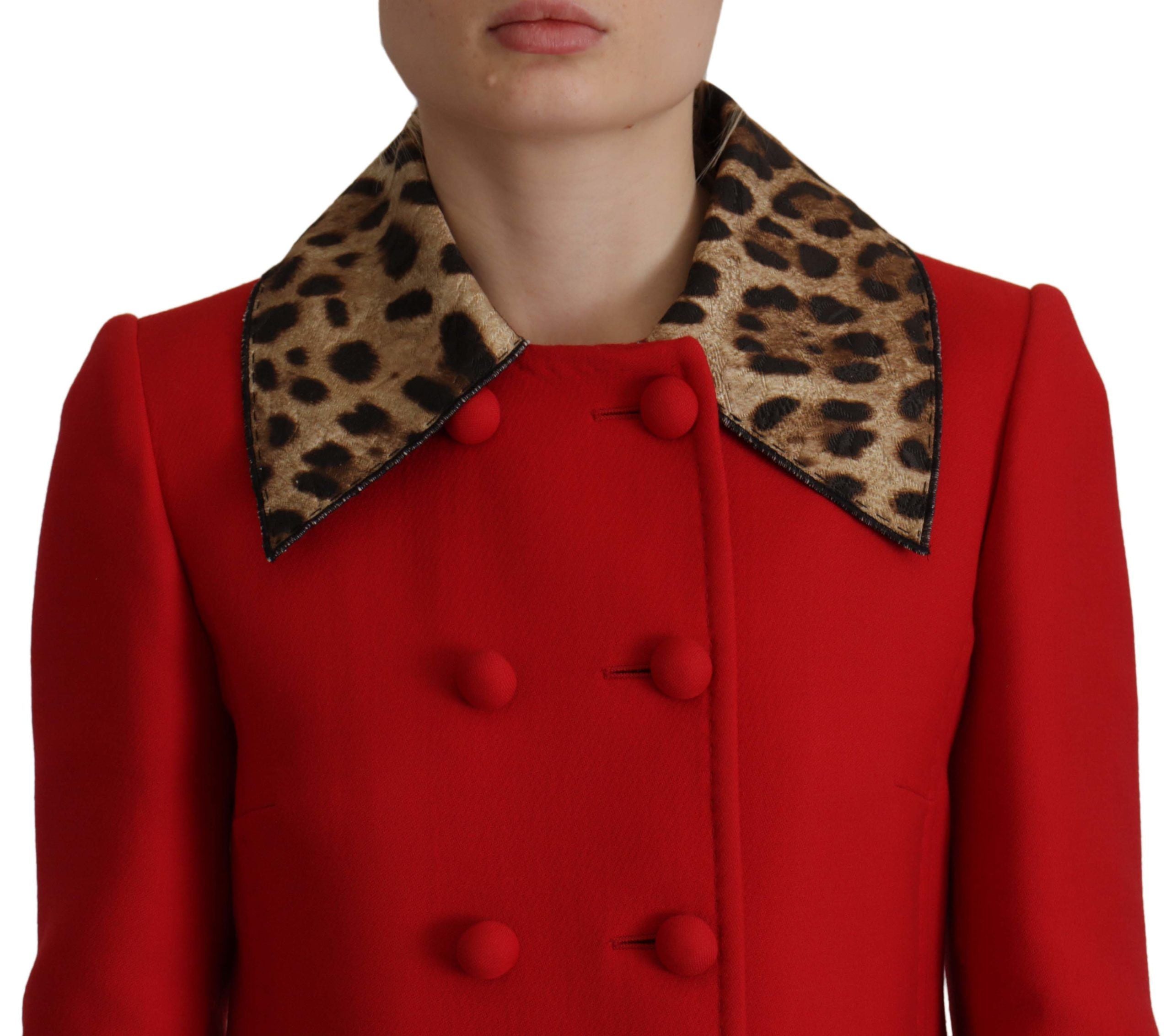 Dolce & Gabbana Red Leopard Wool Trenchcoat Jacket - Whispers Of Wisdom Clothing