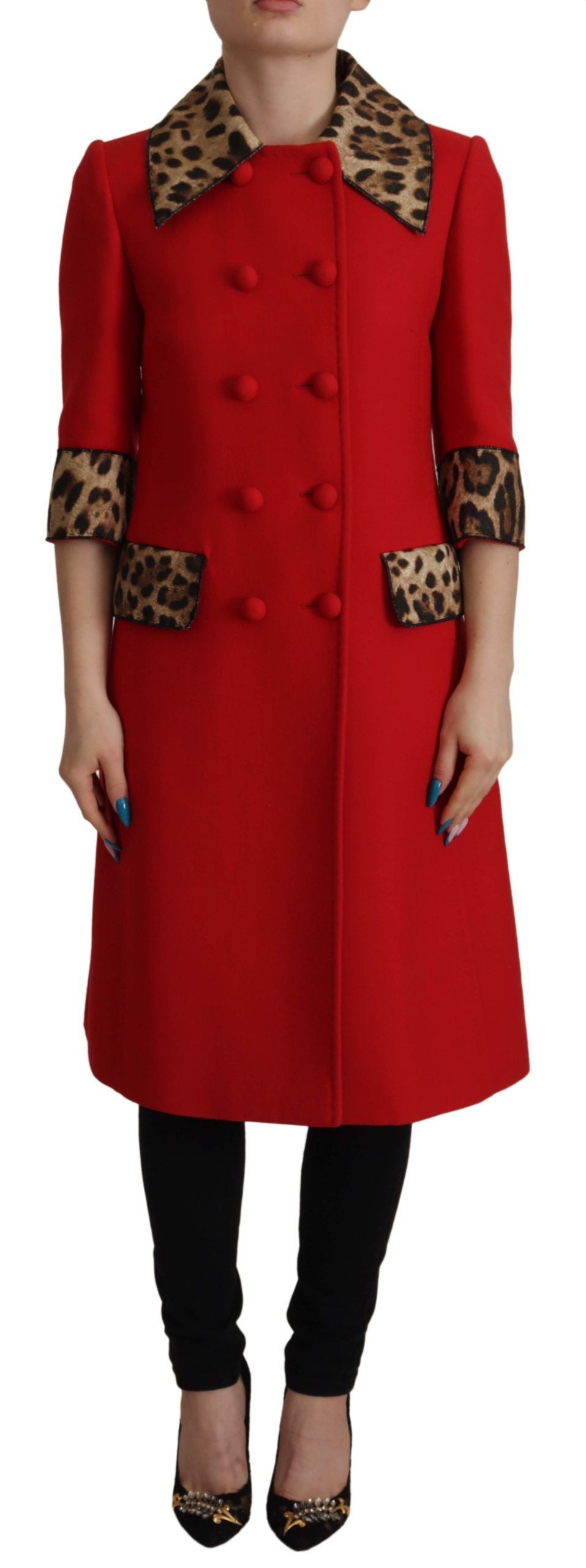 Dolce & Gabbana Red Leopard Wool Trenchcoat Jacket - Whispers Of Wisdom Clothing