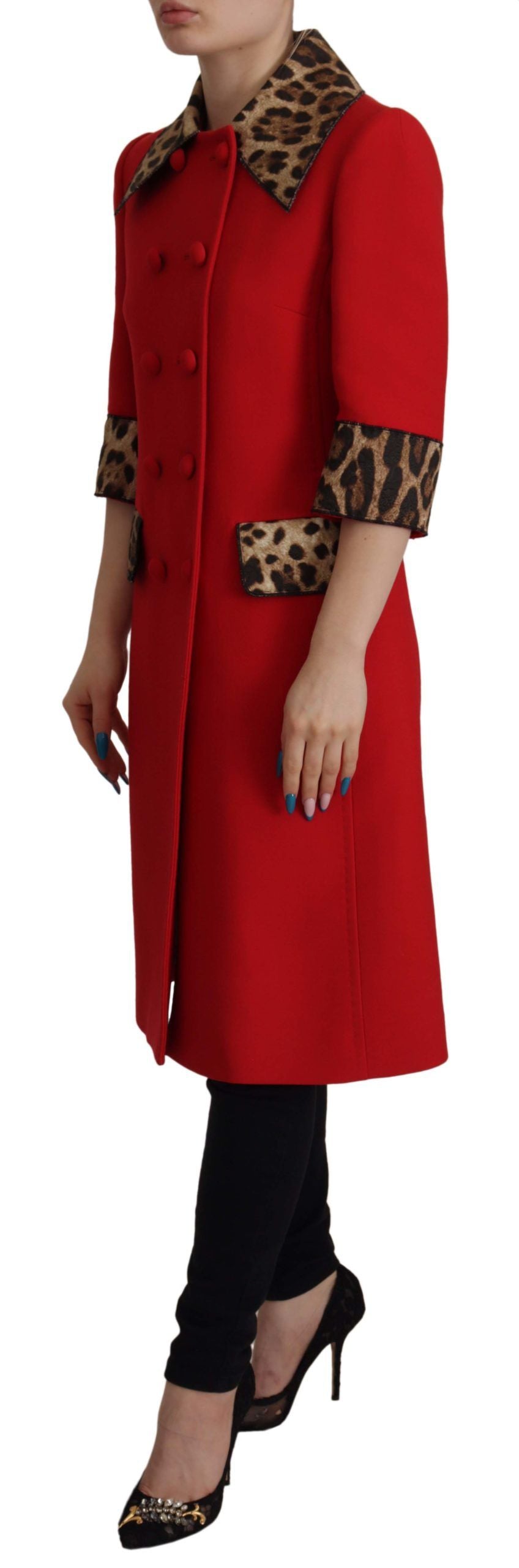 Dolce & Gabbana Red Leopard Wool Trenchcoat Jacket - Whispers Of Wisdom Clothing