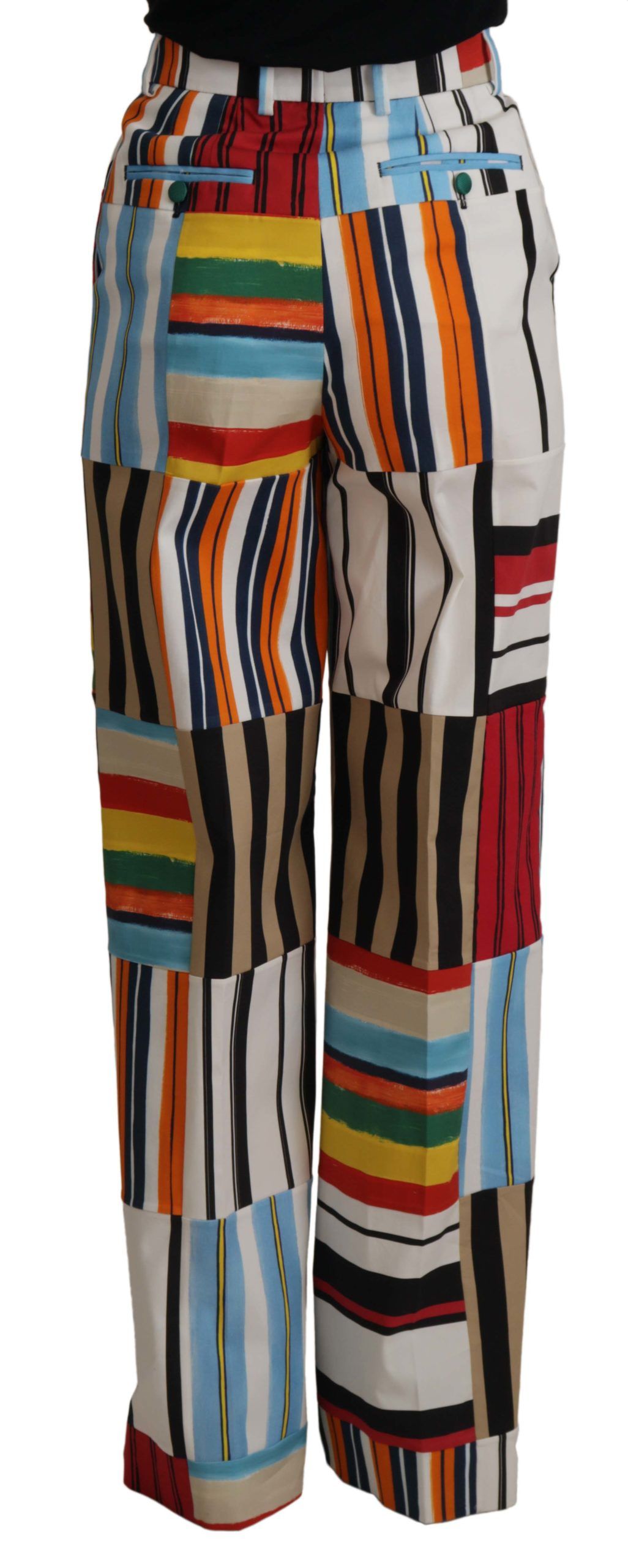 Dolce & Gabbana Multicolor Striped High Waist Cotton Pants - Whispers Of Wisdom Clothing
