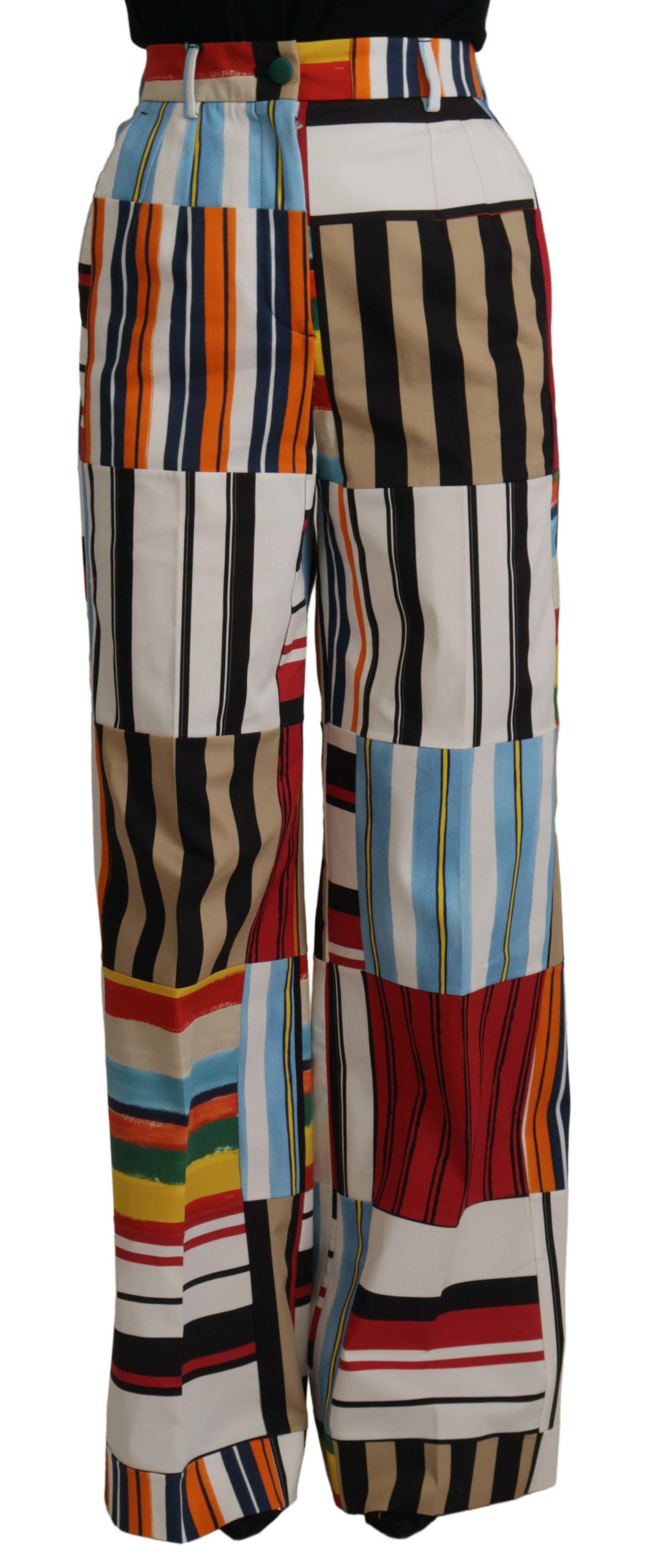 Dolce & Gabbana Multicolor Striped High Waist Cotton Pants - Whispers Of Wisdom Clothing