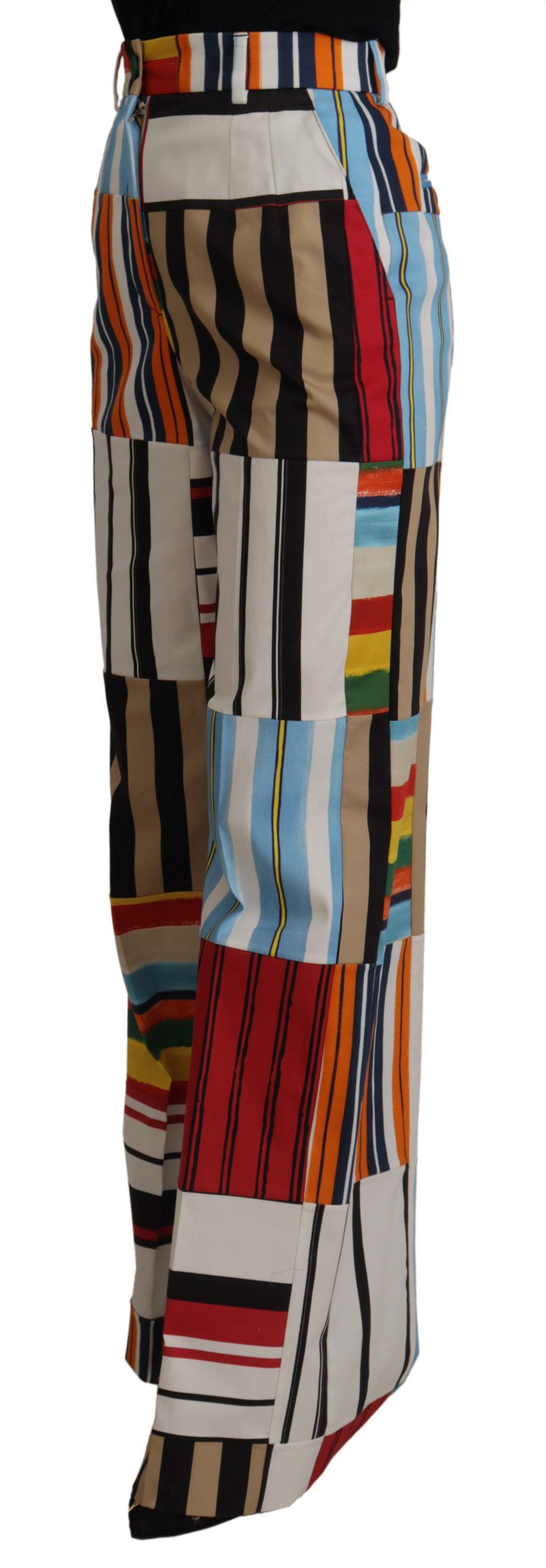 Dolce & Gabbana Multicolor Striped High Waist Cotton Pants - Whispers Of Wisdom Clothing