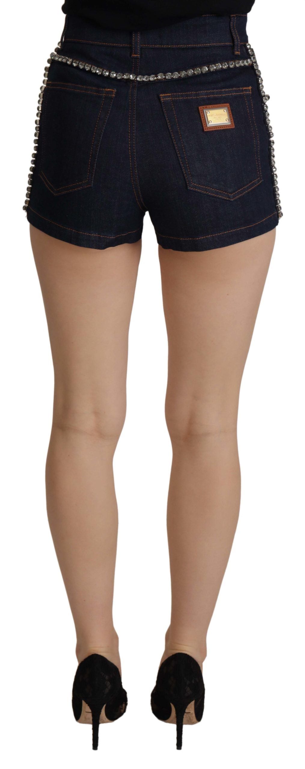 Dolce & Gabbana Blue Denim Stretch Crystal Hot Pants Shorts - Whispers Of Wisdom Clothing