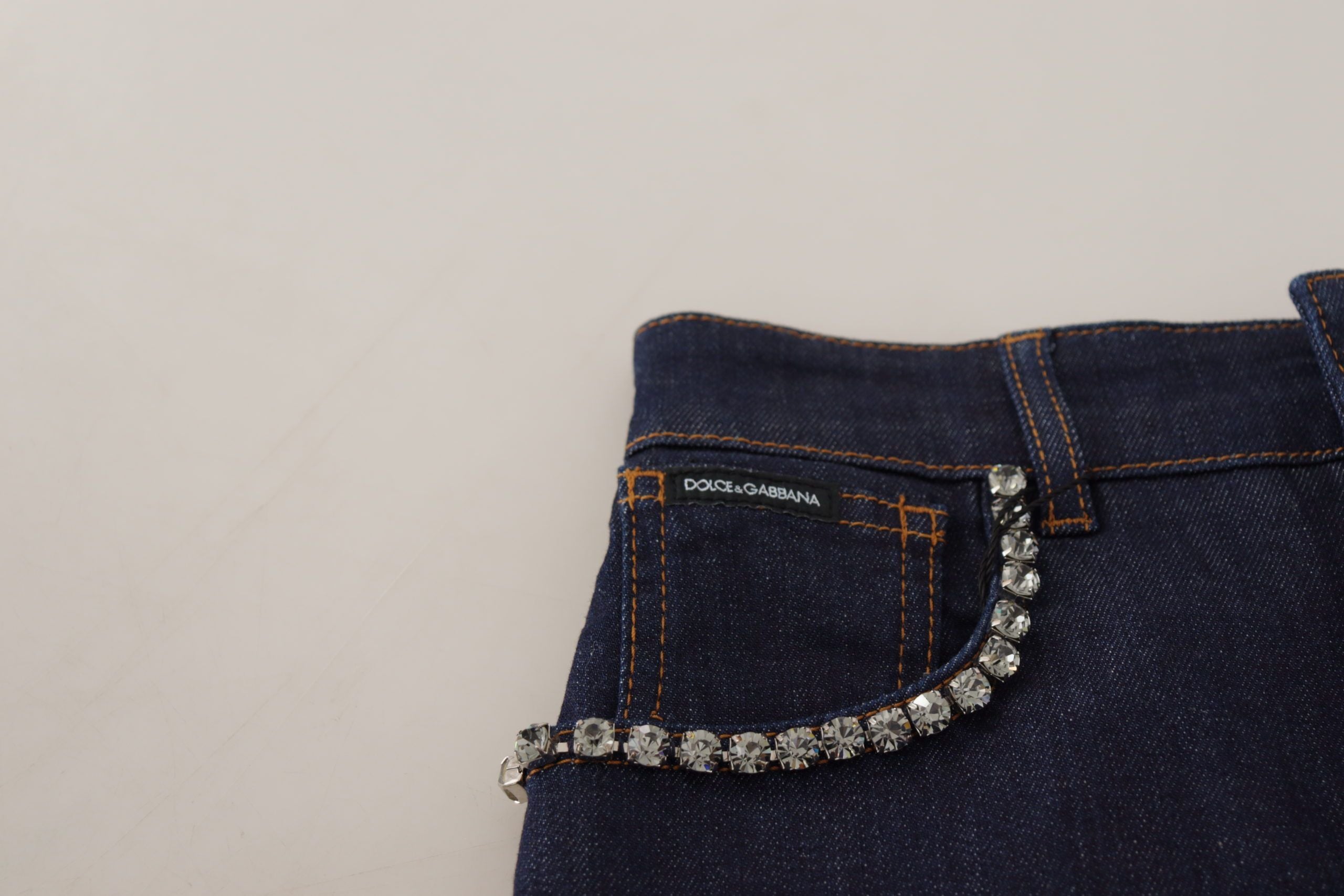 Dolce & Gabbana Blue Denim Stretch Crystal Hot Pants Shorts - Whispers Of Wisdom Clothing