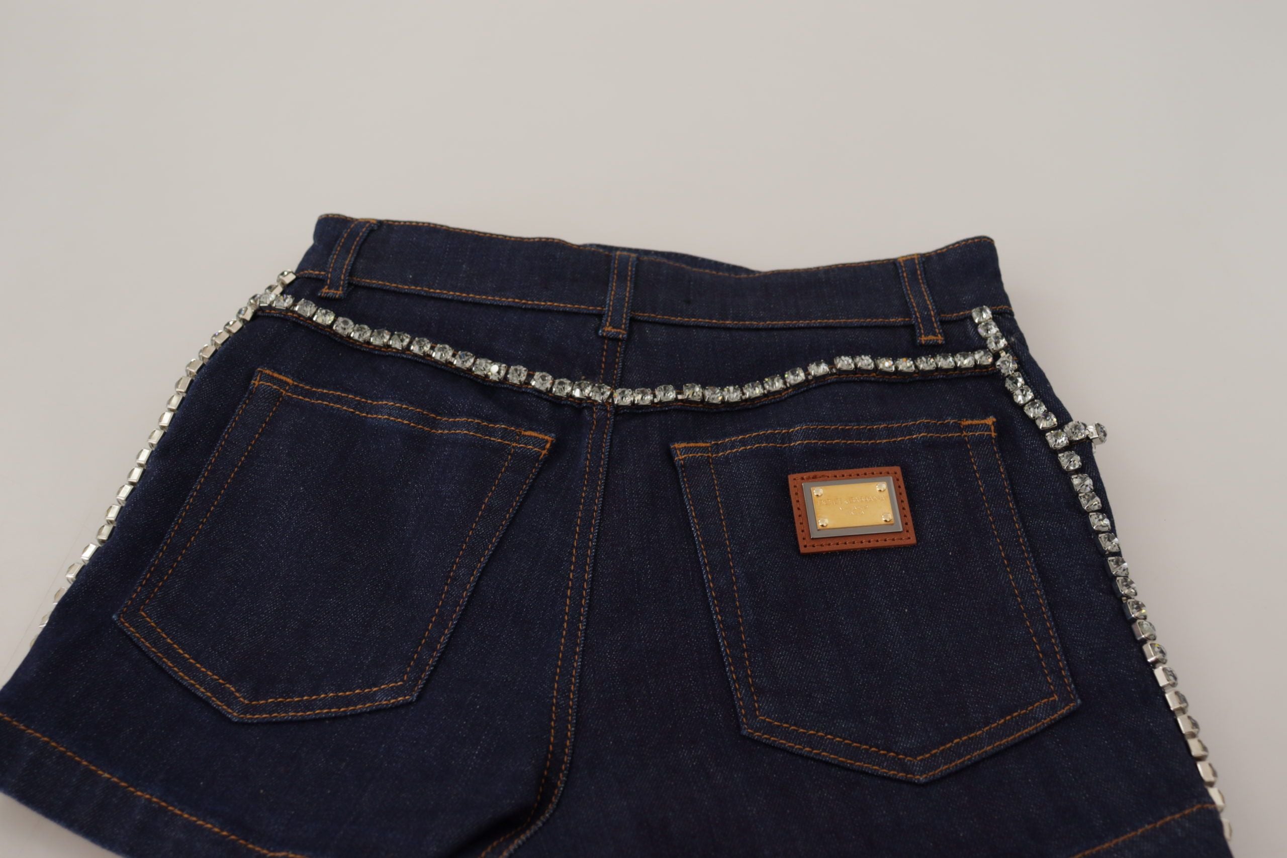 Dolce & Gabbana Blue Denim Stretch Crystal Hot Pants Shorts - Whispers Of Wisdom Clothing