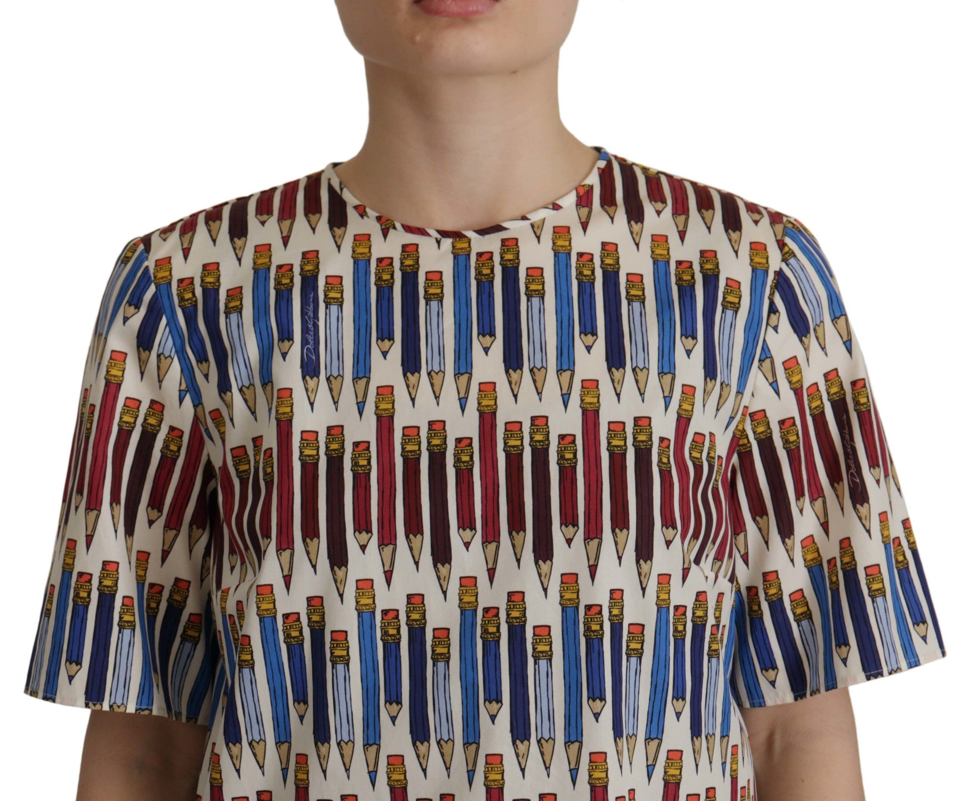 Dolce & Gabbana White Pencil Print Cotton T-shirt Blouse - Whispers Of Wisdom Clothing