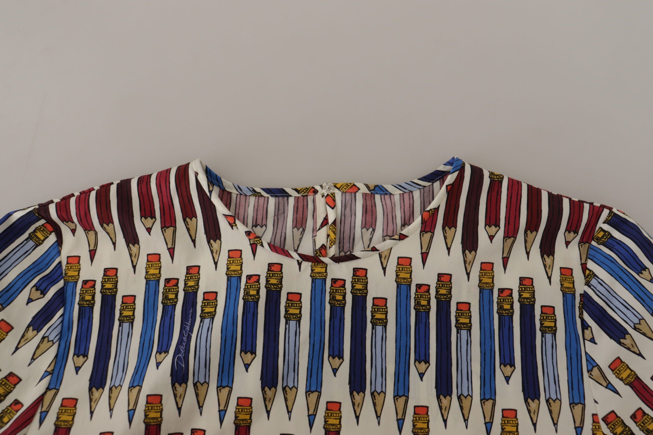 Dolce & Gabbana White Pencil Print Cotton T-shirt Blouse - Whispers Of Wisdom Clothing