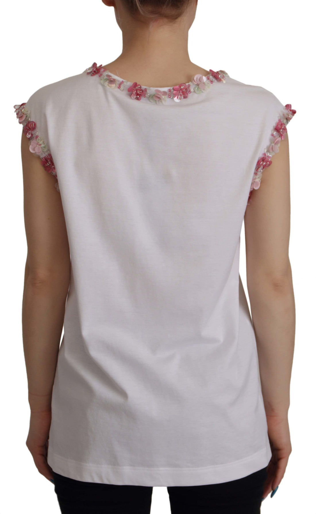 Dolce & Gabbana White DG Crown Floral Sequin T-shirt - Whispers Of Wisdom Clothing