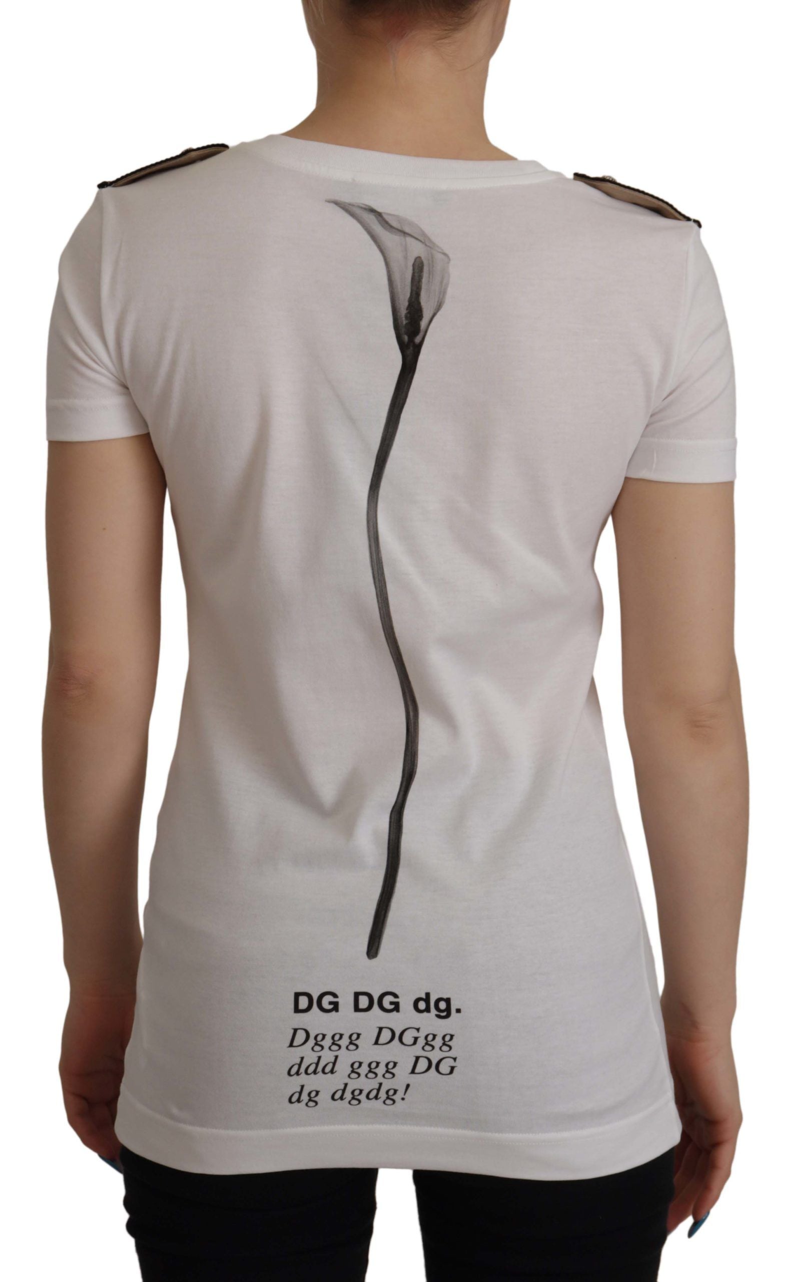 Dolce & Gabbana White Black Roses Crewneck Cotton  T-shirt - Whispers Of Wisdom Clothing