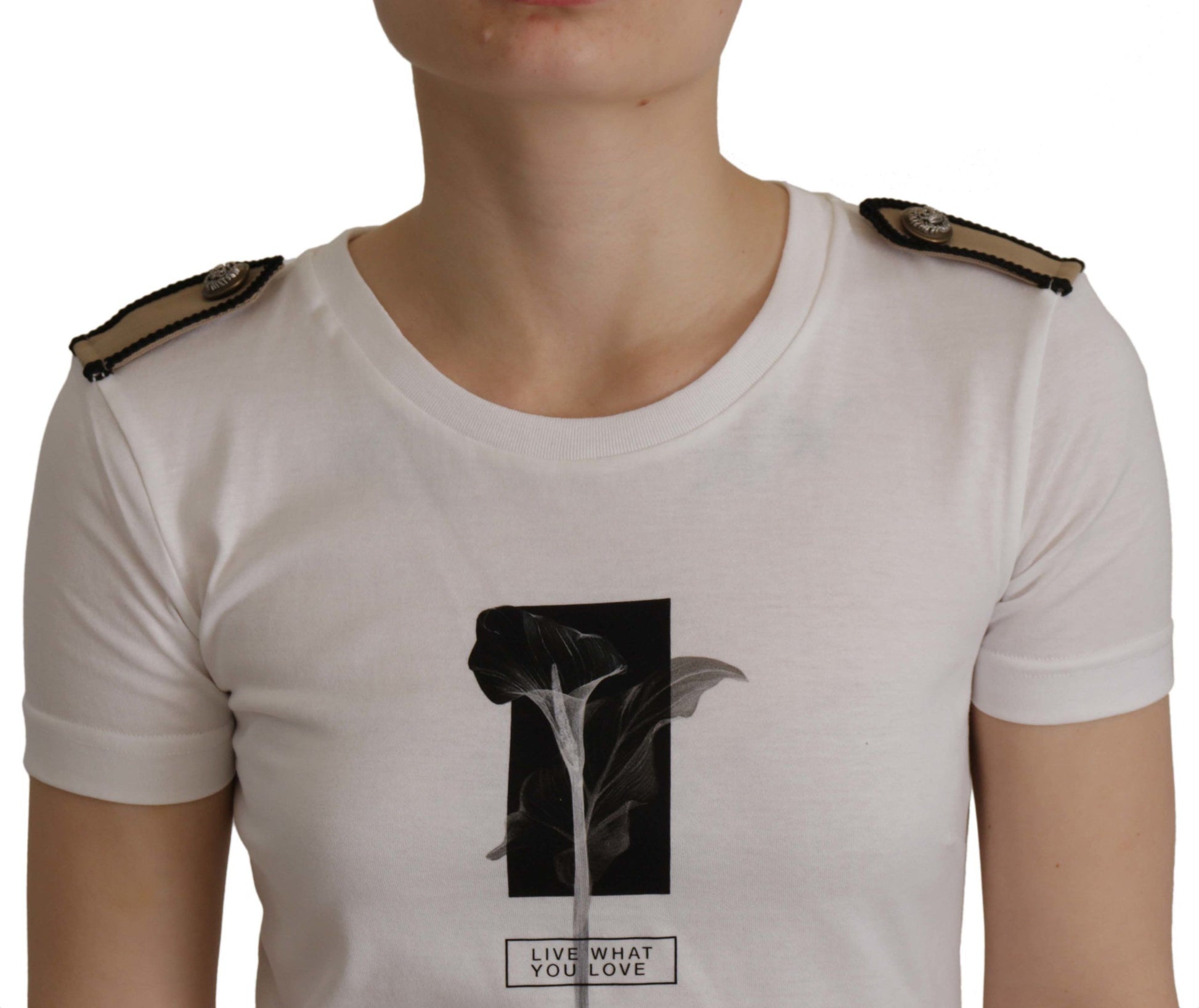 Dolce & Gabbana White Black Roses Crewneck Cotton  T-shirt - Whispers Of Wisdom Clothing