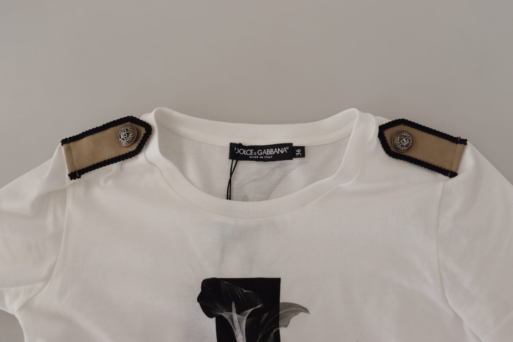 Dolce & Gabbana White Black Roses Crewneck Cotton  T-shirt - Whispers Of Wisdom Clothing