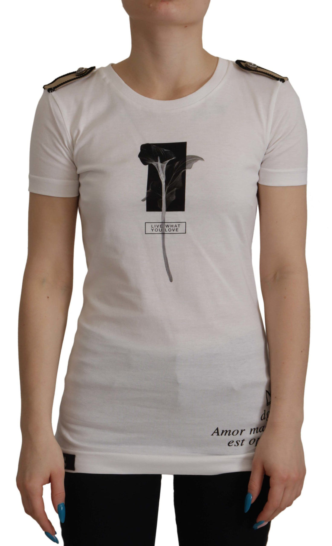 Dolce & Gabbana White Black Roses Crewneck Cotton  T-shirt - Whispers Of Wisdom Clothing