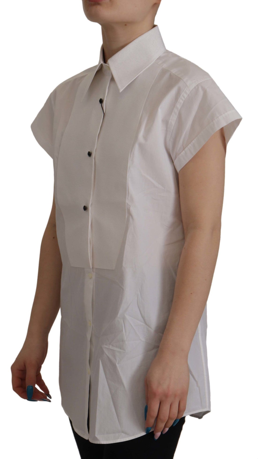 Dolce & Gabbana White Sleeveless Tuxedo Formal Blouse Top - Whispers Of Wisdom Clothing