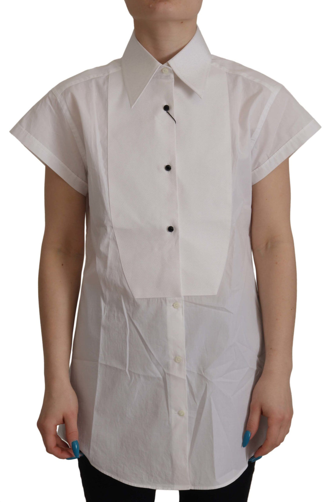 Dolce & Gabbana White Sleeveless Tuxedo Formal Blouse Top - Whispers Of Wisdom Clothing