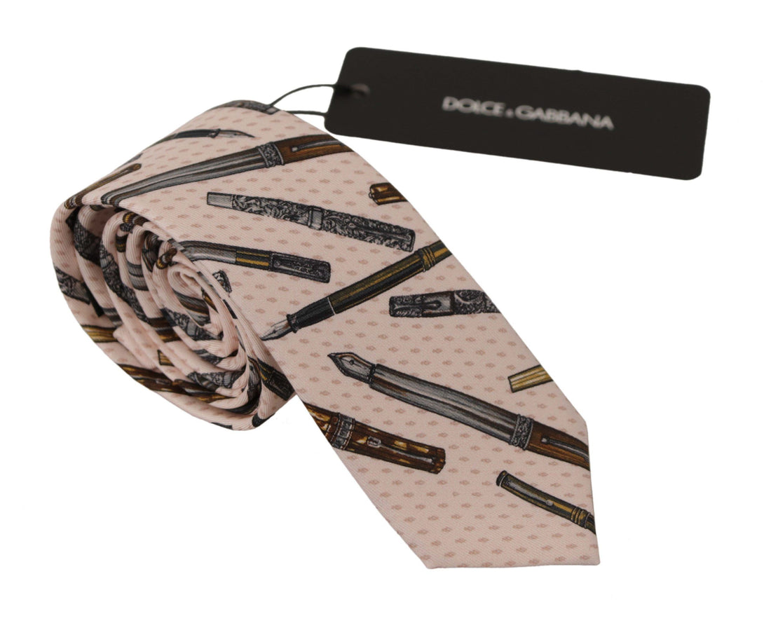 Dolce & Gabbana Pink Pen Dots Print 100% Silk Adjustable Neck Accessory Tie - Whispers Of Wisdom Clothing