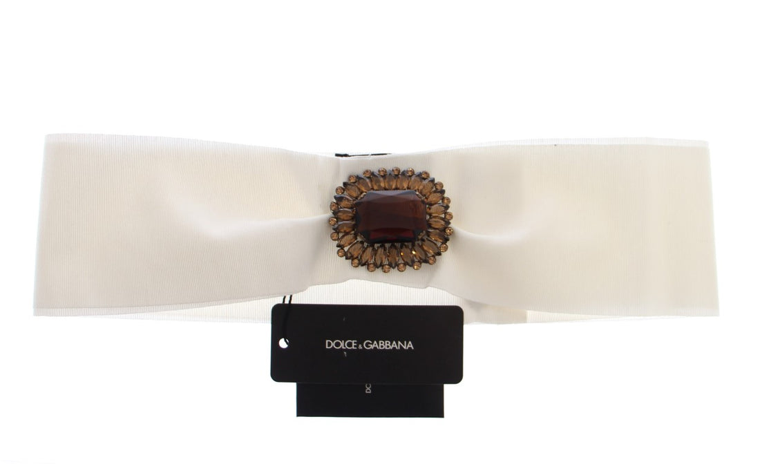 Dolce & Gabbana White Crystal Brass Wide Waist Runway Belt - Whispers Of Wisdom Clothing