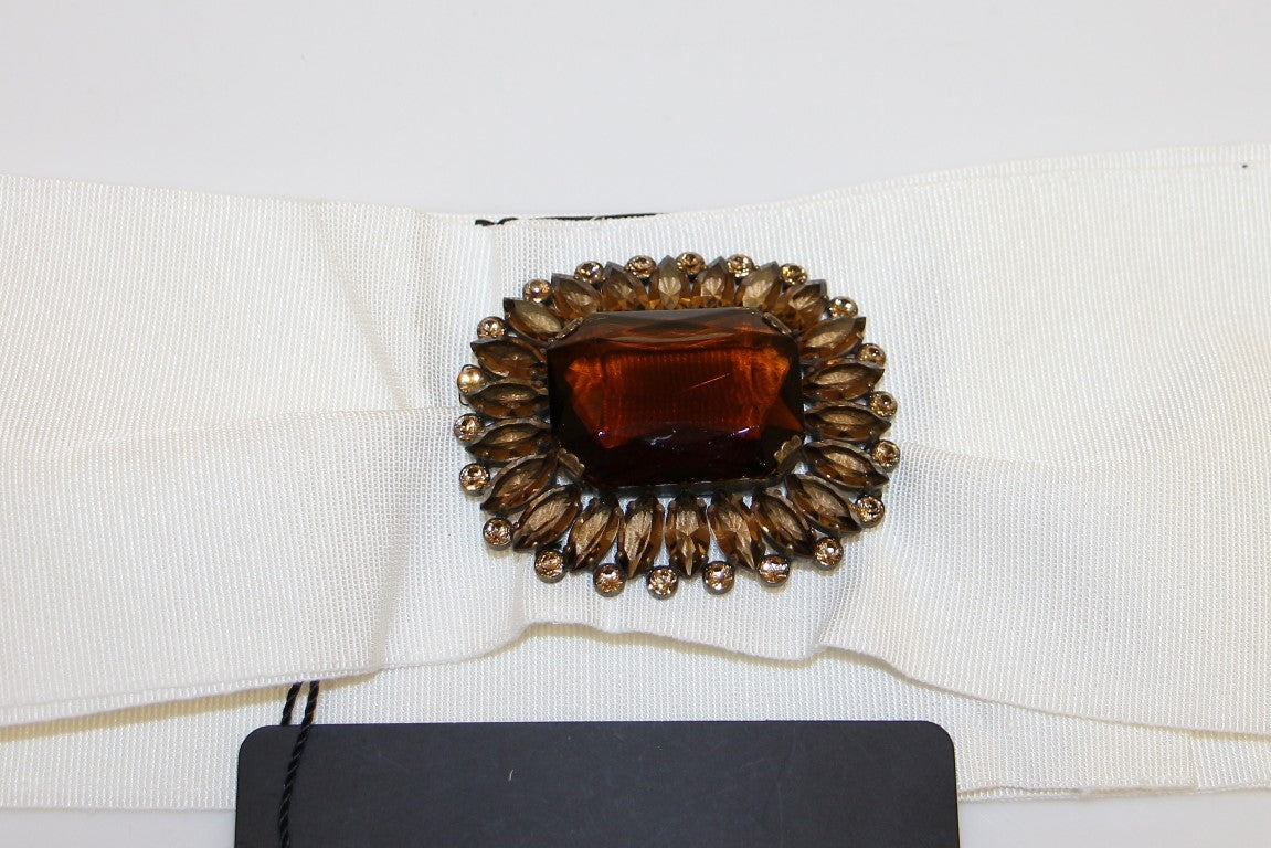 Dolce & Gabbana White Crystal Brass Wide Waist Runway Belt - Whispers Of Wisdom Clothing