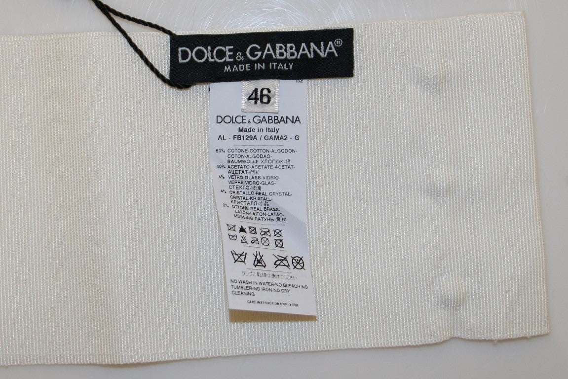 Dolce & Gabbana White Crystal Brass Wide Waist Runway Belt - Whispers Of Wisdom Clothing
