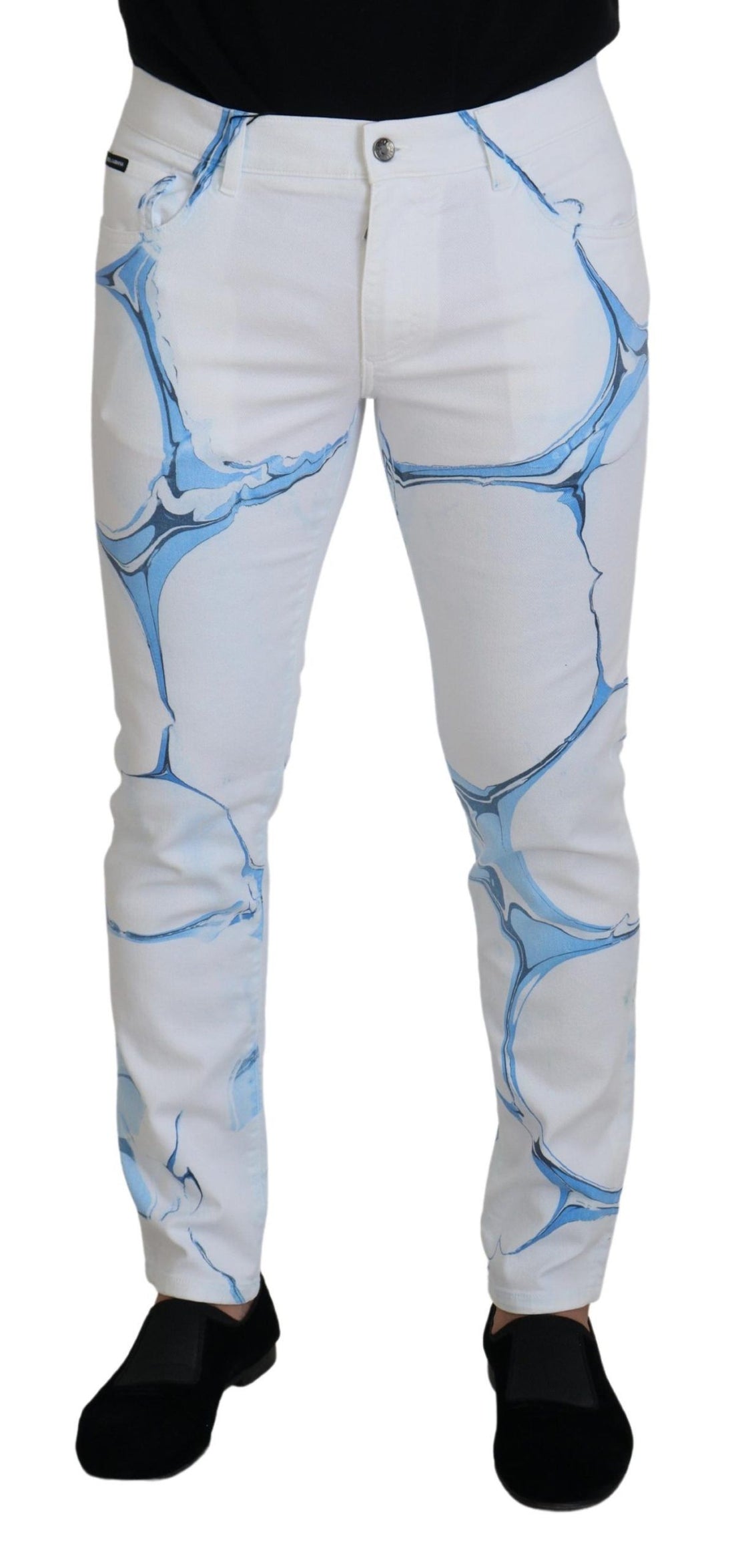 Dolce & Gabbana White Blue Denim Cotton Jeans Stretch Skinny Fit Pant - Whispers Of Wisdom Clothing