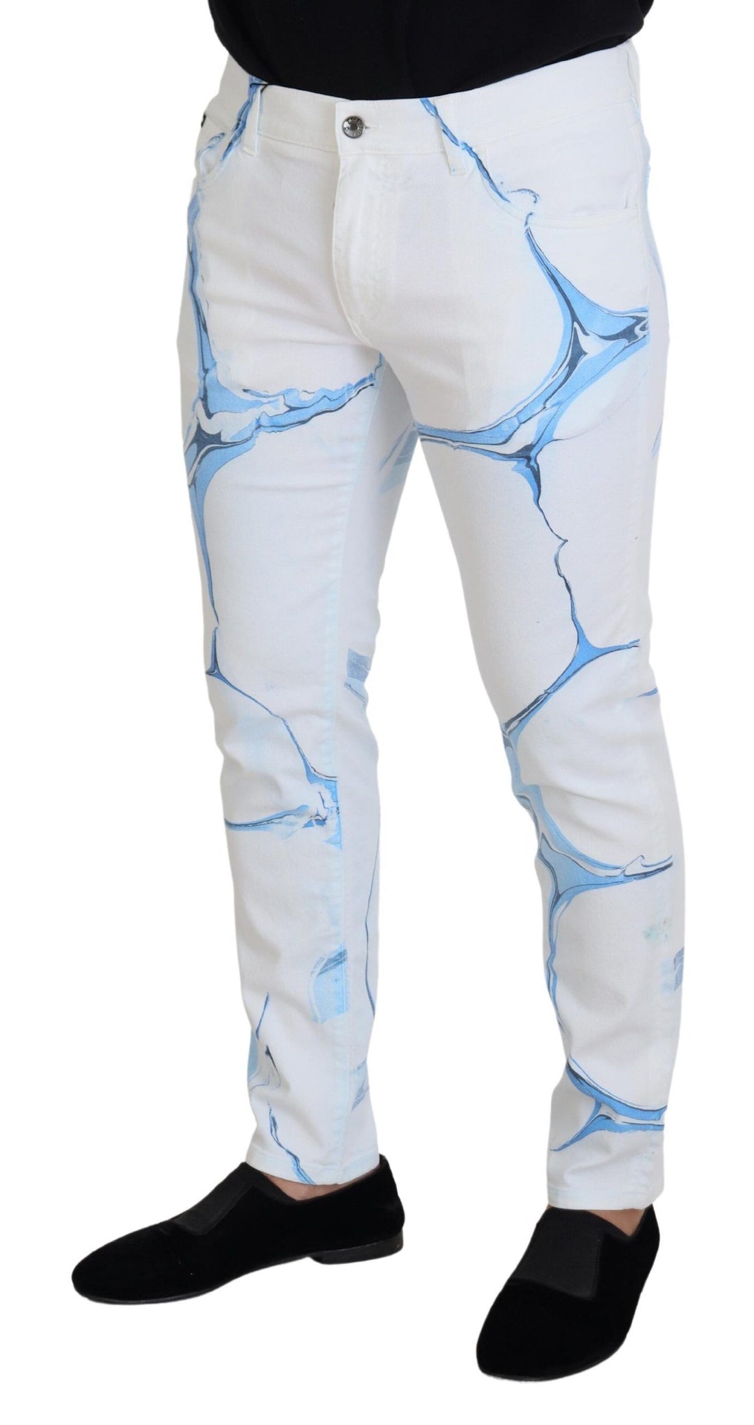 Dolce & Gabbana White Blue Denim Cotton Jeans Stretch Skinny Fit Pant - Whispers Of Wisdom Clothing