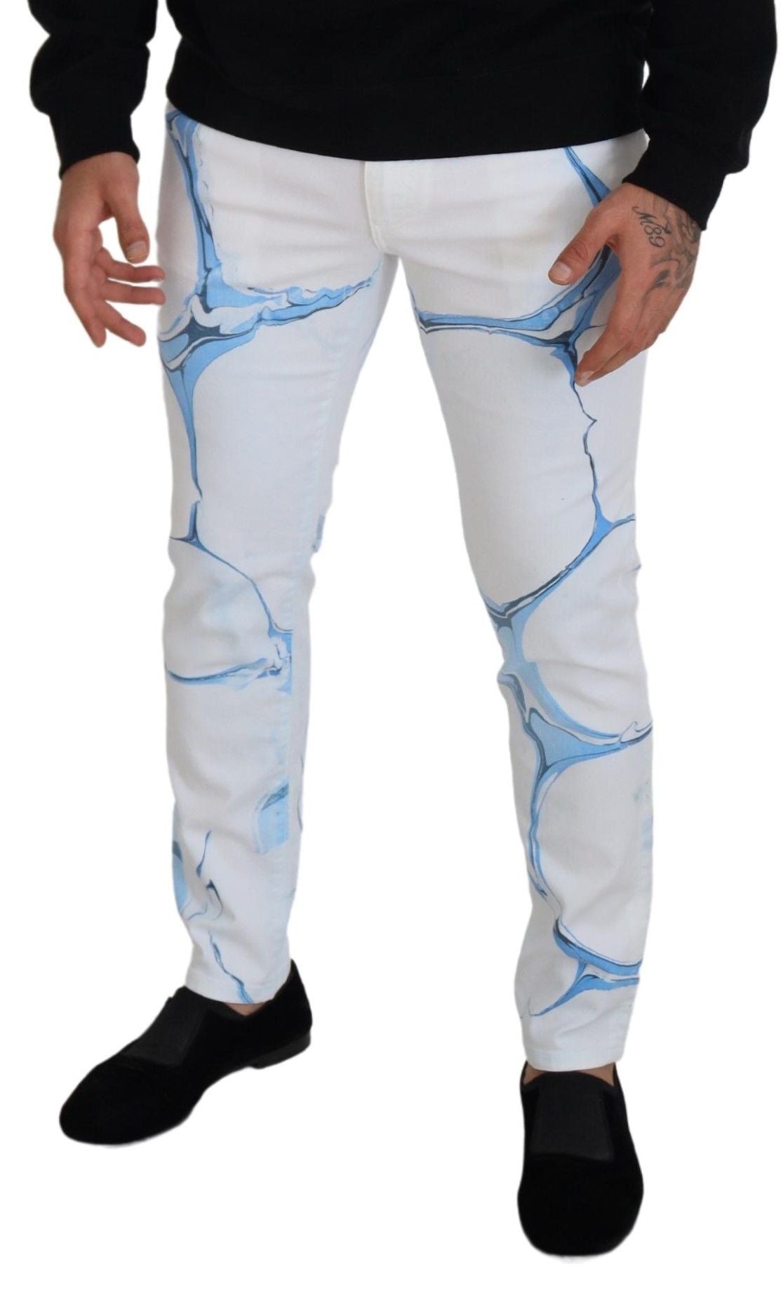 Dolce & Gabbana White Blue Denim Cotton Jeans Stretch Skinny Fit Pant - Whispers Of Wisdom Clothing