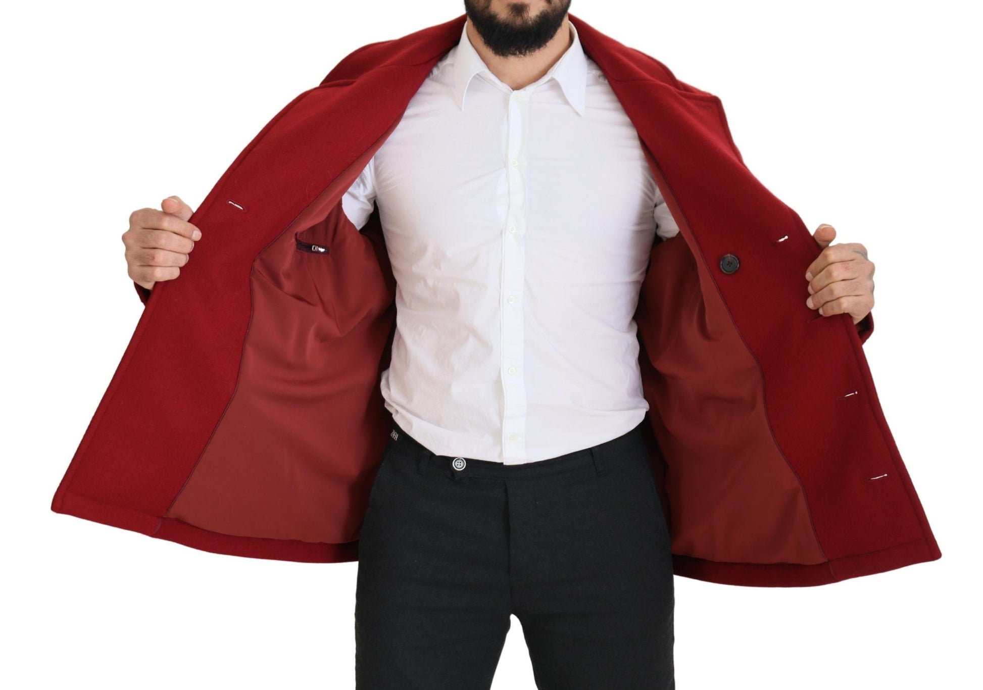 Dolce & Gabbana Red Wool Double Breasted Coat Jacket - Whispers Of Wisdom Clothing