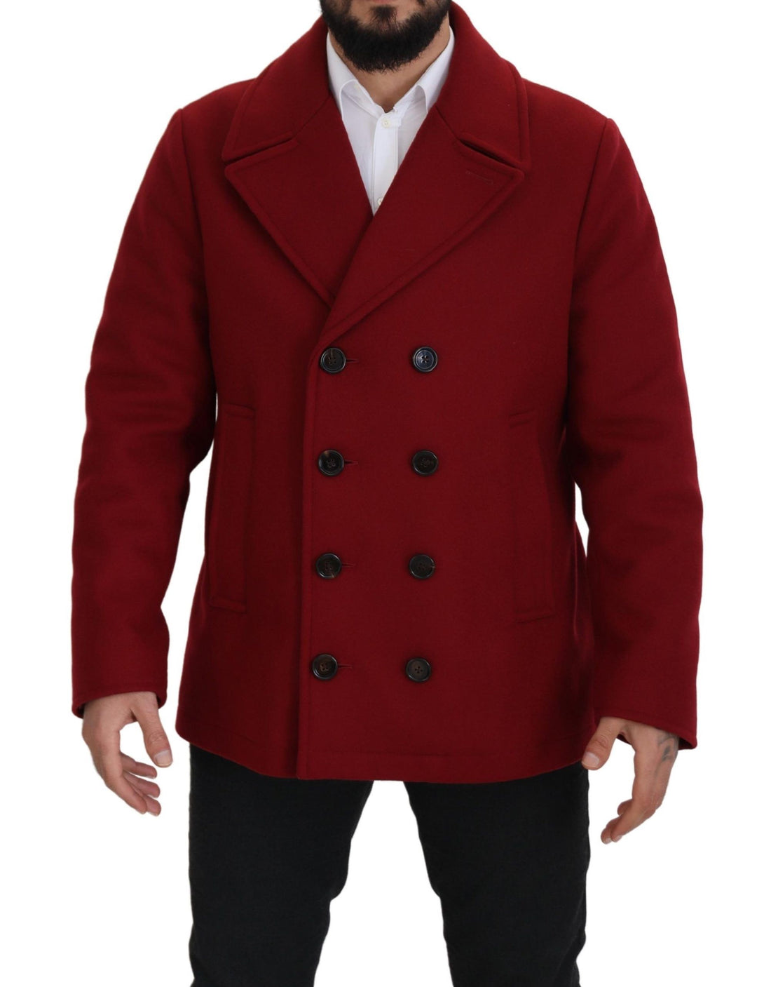 Dolce & Gabbana Red Wool Double Breasted Coat Jacket - Whispers Of Wisdom Clothing
