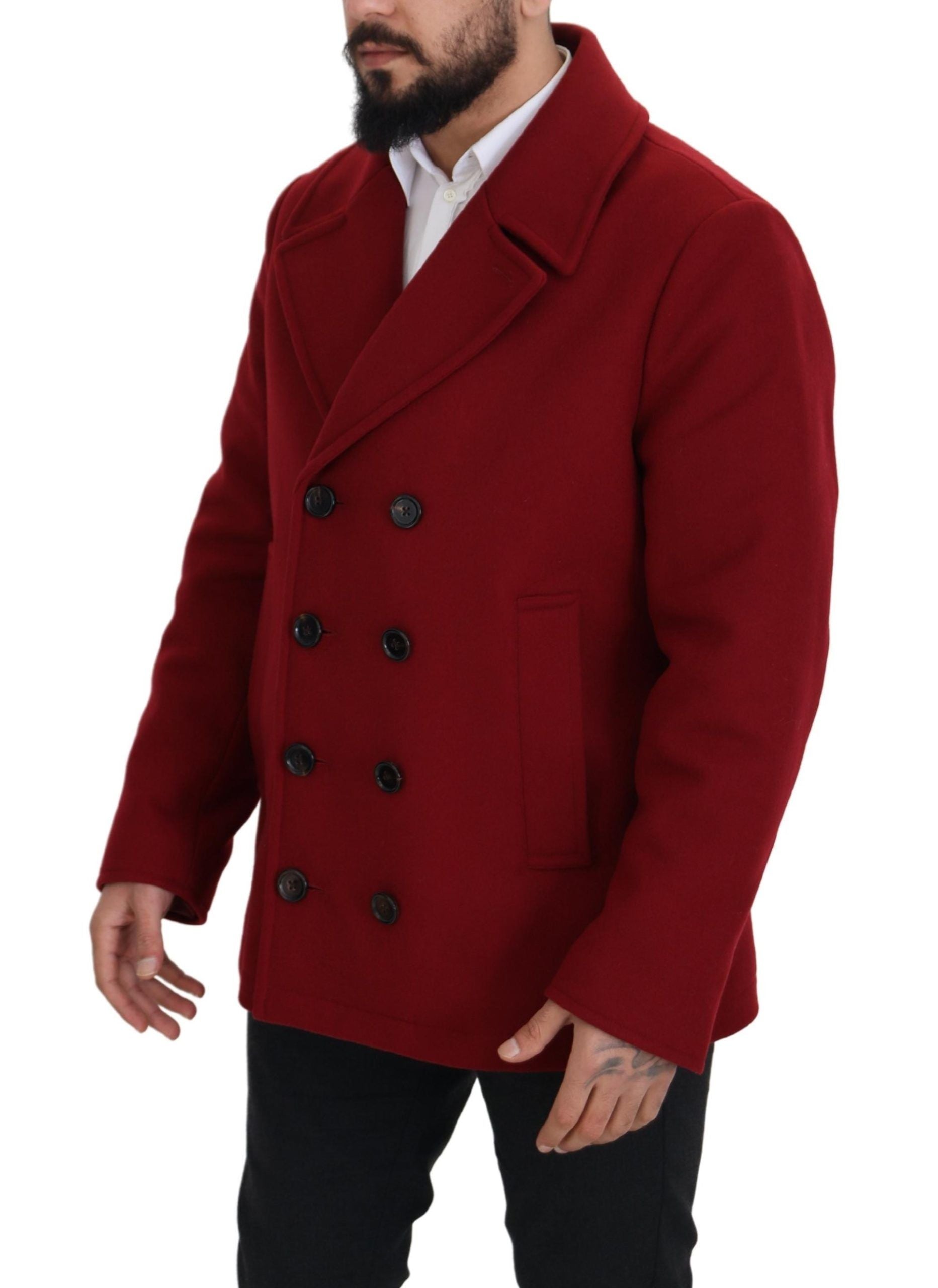 Dolce & Gabbana Red Wool Double Breasted Coat Jacket - Whispers Of Wisdom Clothing