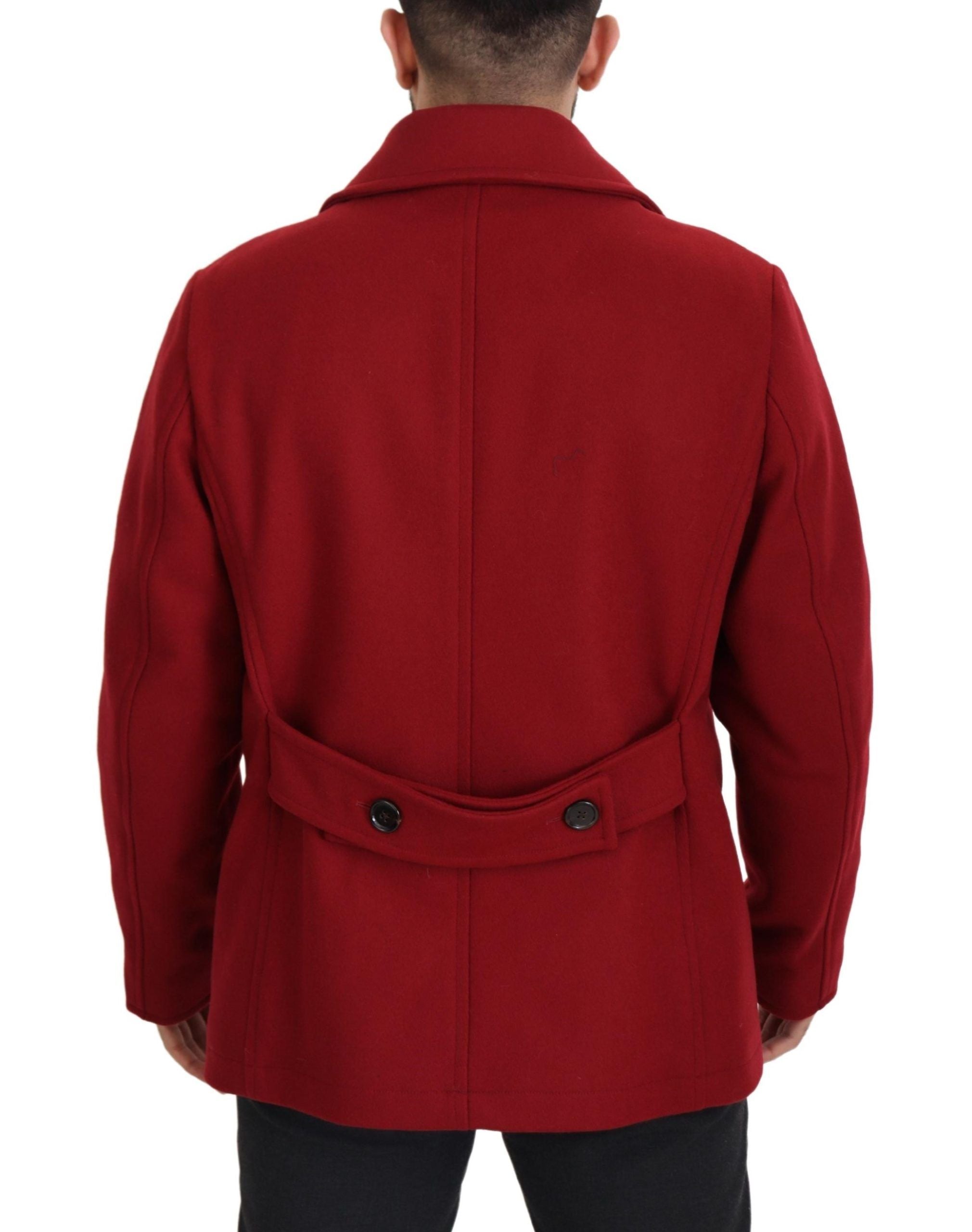 Dolce & Gabbana Red Wool Double Breasted Coat Jacket - Whispers Of Wisdom Clothing