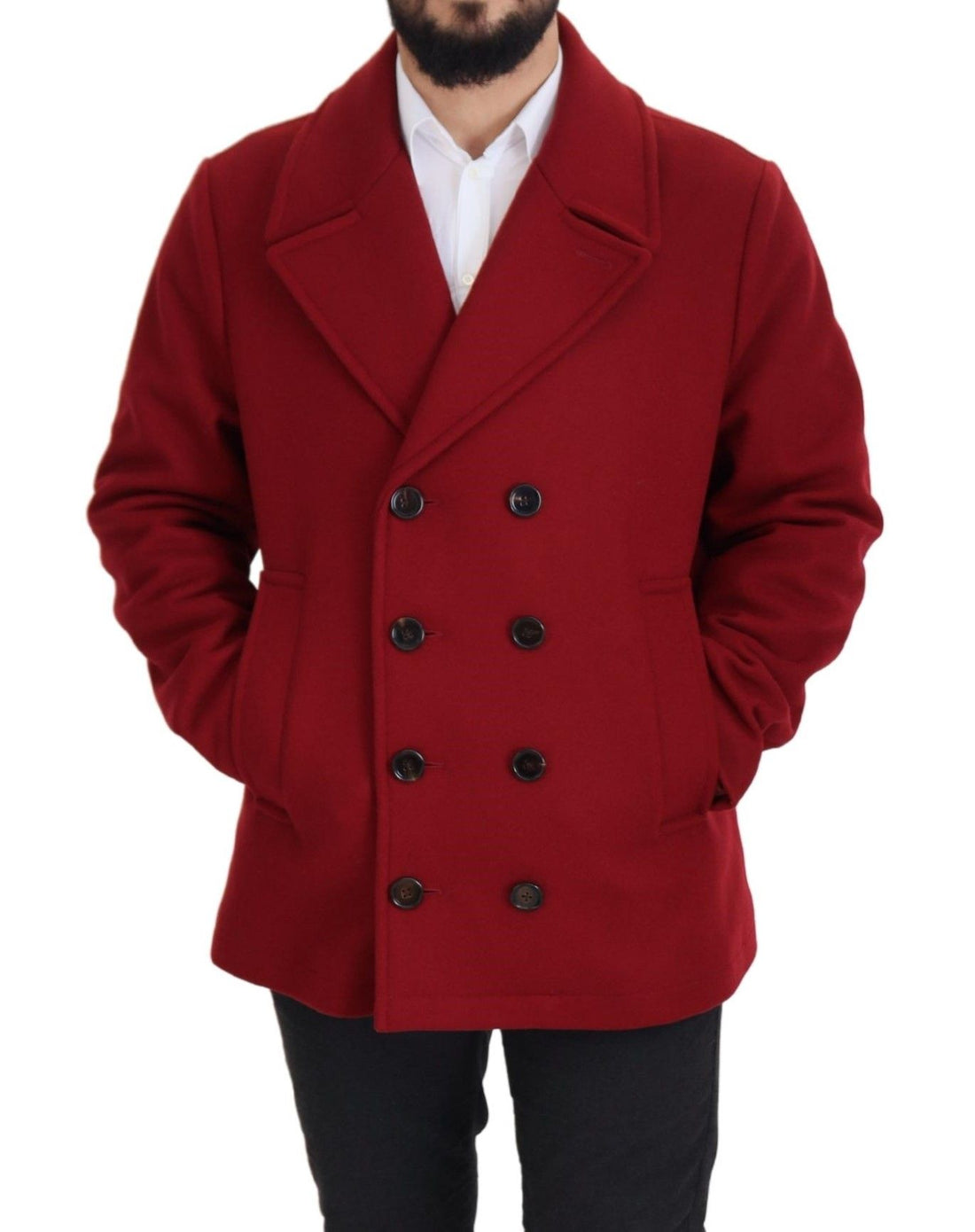 Dolce & Gabbana Red Wool Double Breasted Coat Jacket - Whispers Of Wisdom Clothing