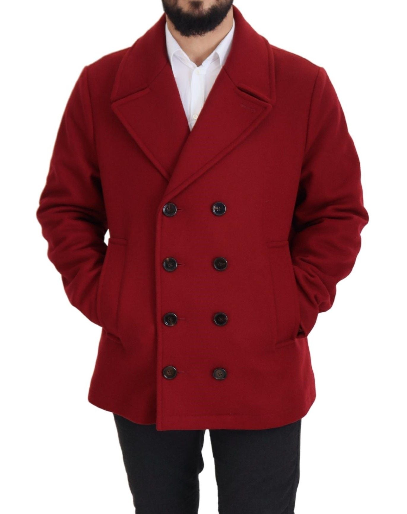 Dolce & Gabbana Red Wool Double Breasted Coat Jacket - Whispers Of Wisdom Clothing