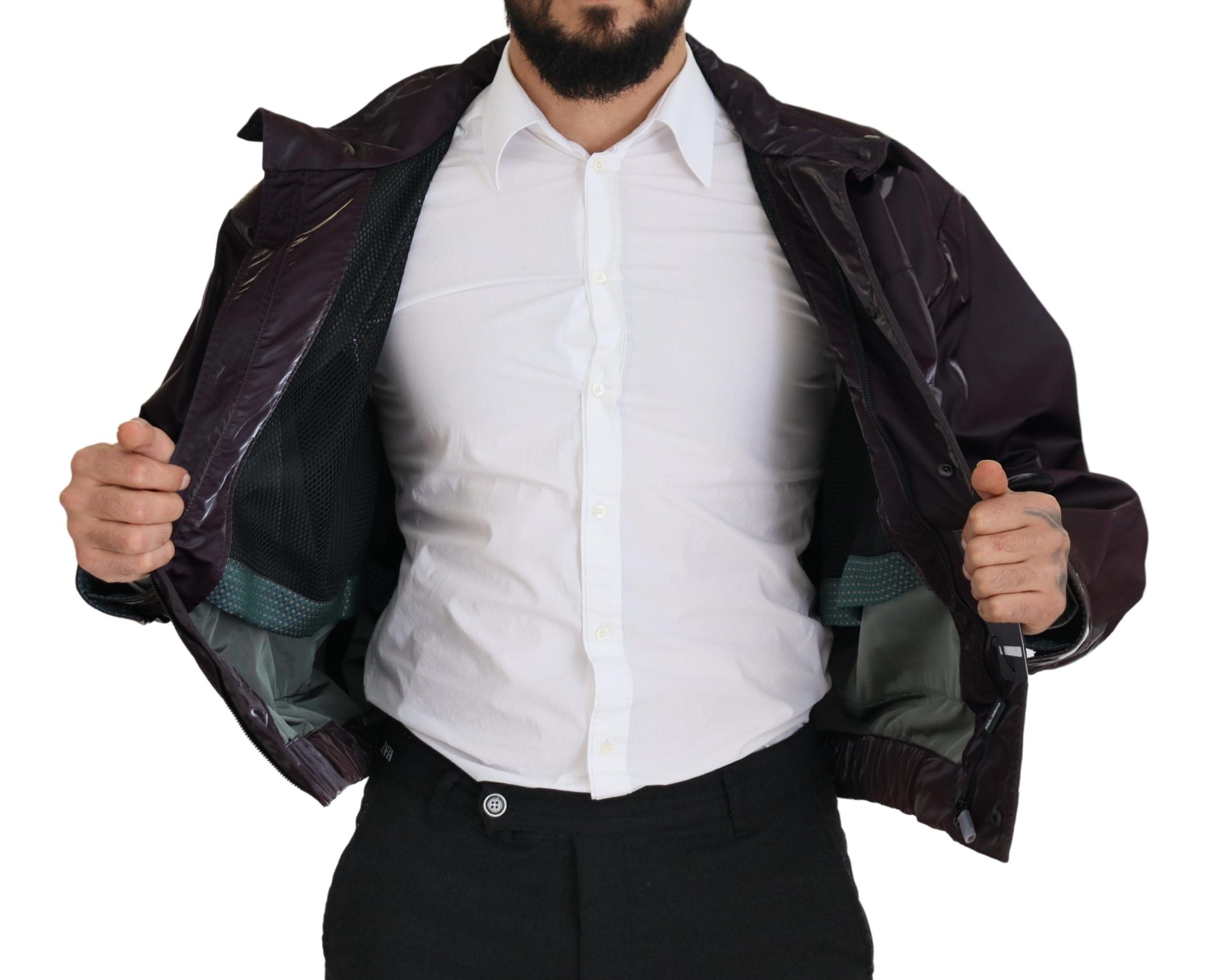 Dolce & Gabbana Purple Nylon Collared Biker Coat Jacket - Whispers Of Wisdom Clothing