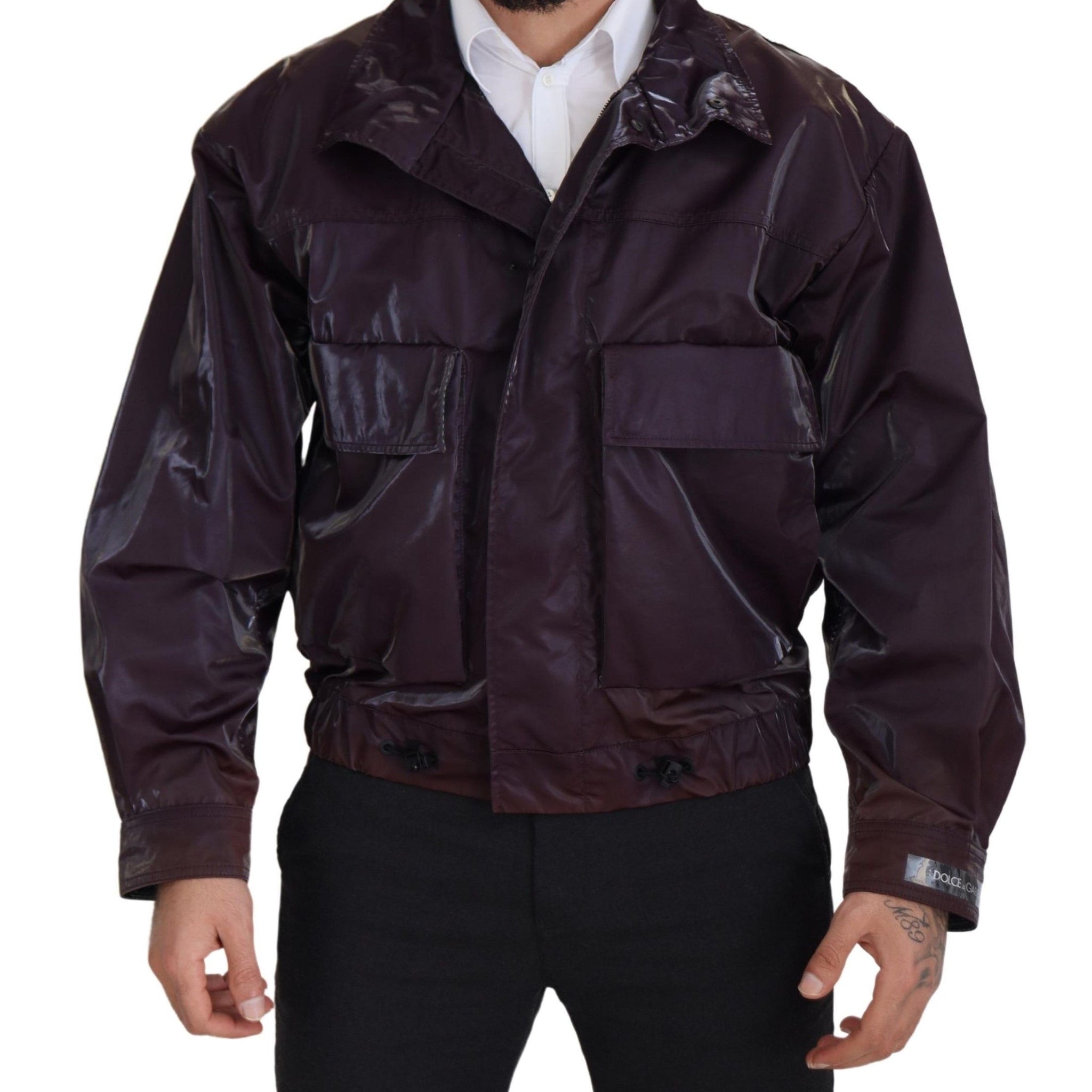 Dolce & Gabbana Purple Nylon Collared Biker Coat Jacket - Whispers Of Wisdom Clothing