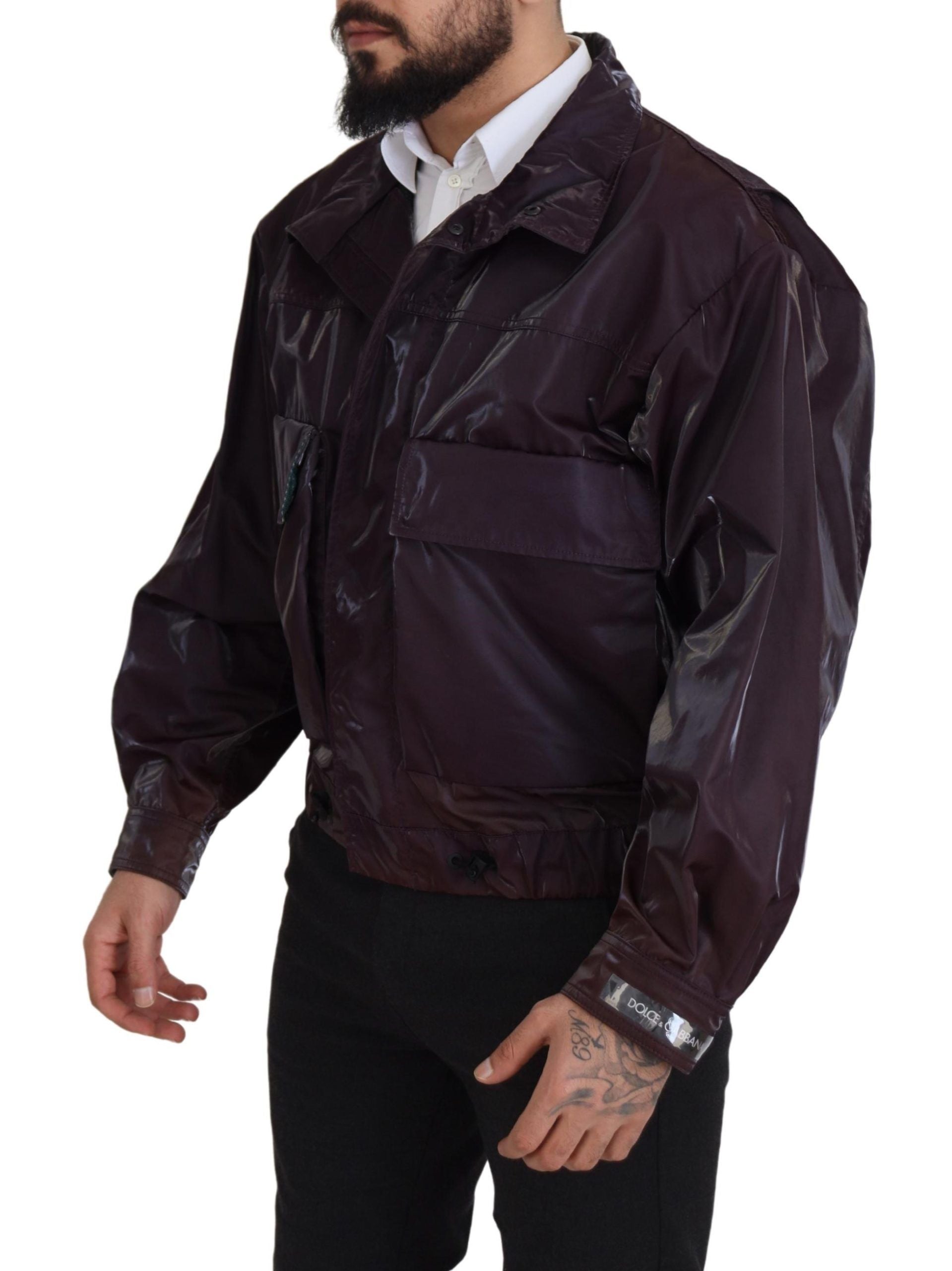 Dolce & Gabbana Purple Nylon Collared Biker Coat Jacket - Whispers Of Wisdom Clothing