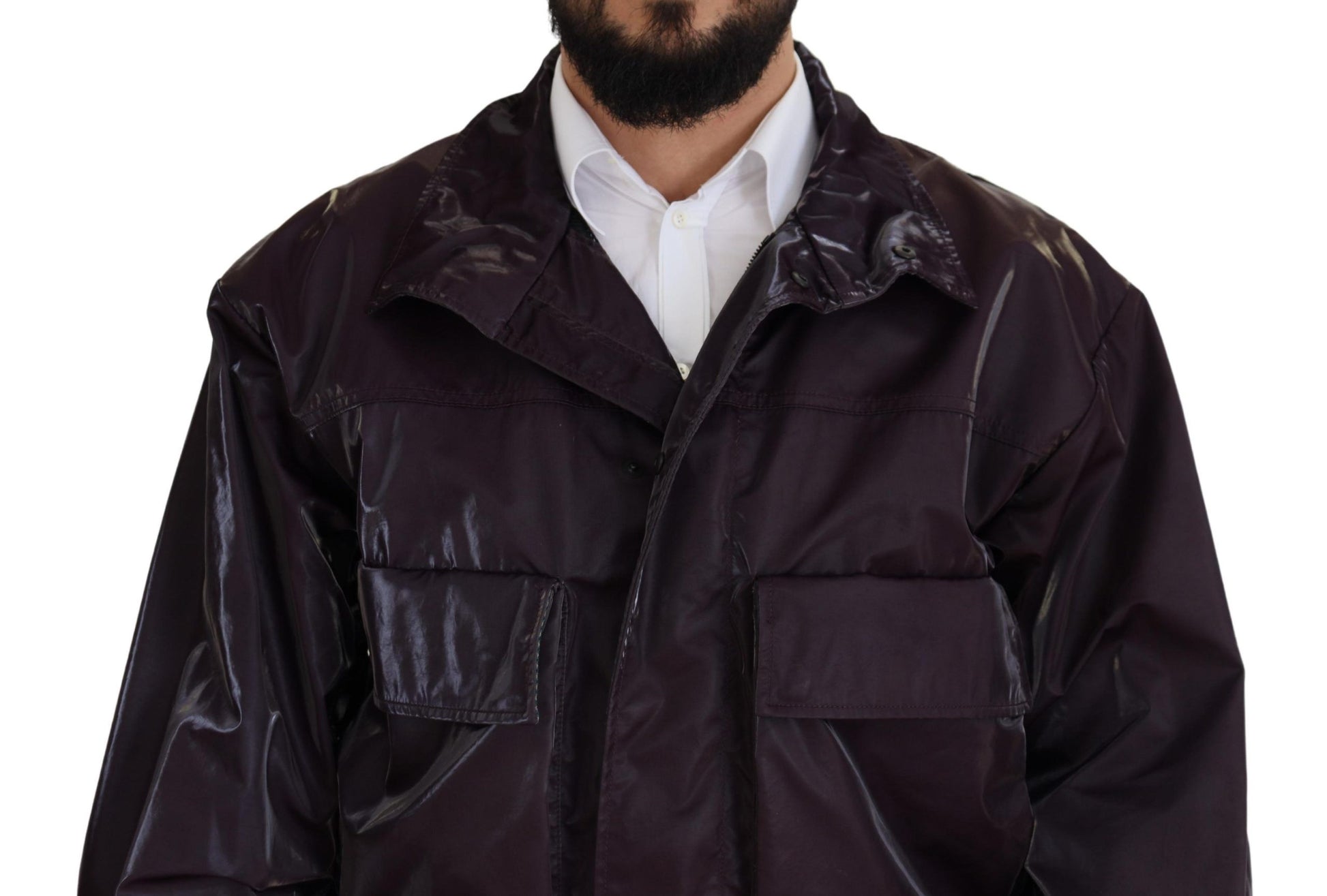 Dolce & Gabbana Purple Nylon Collared Biker Coat Jacket - Whispers Of Wisdom Clothing