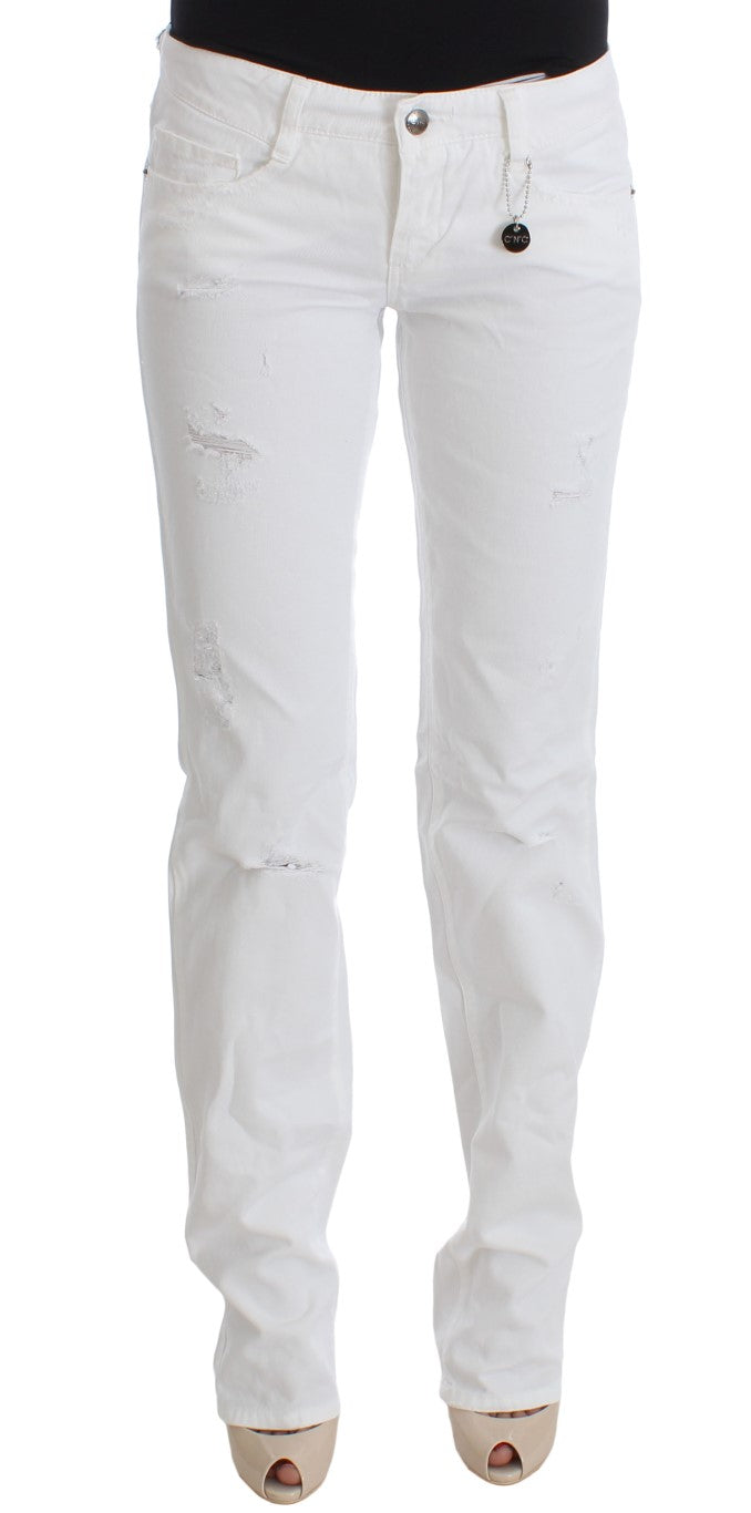 Costume National White Cotton Slim Fit Denim Bootcut Jeans - Whispers Of Wisdom Clothing