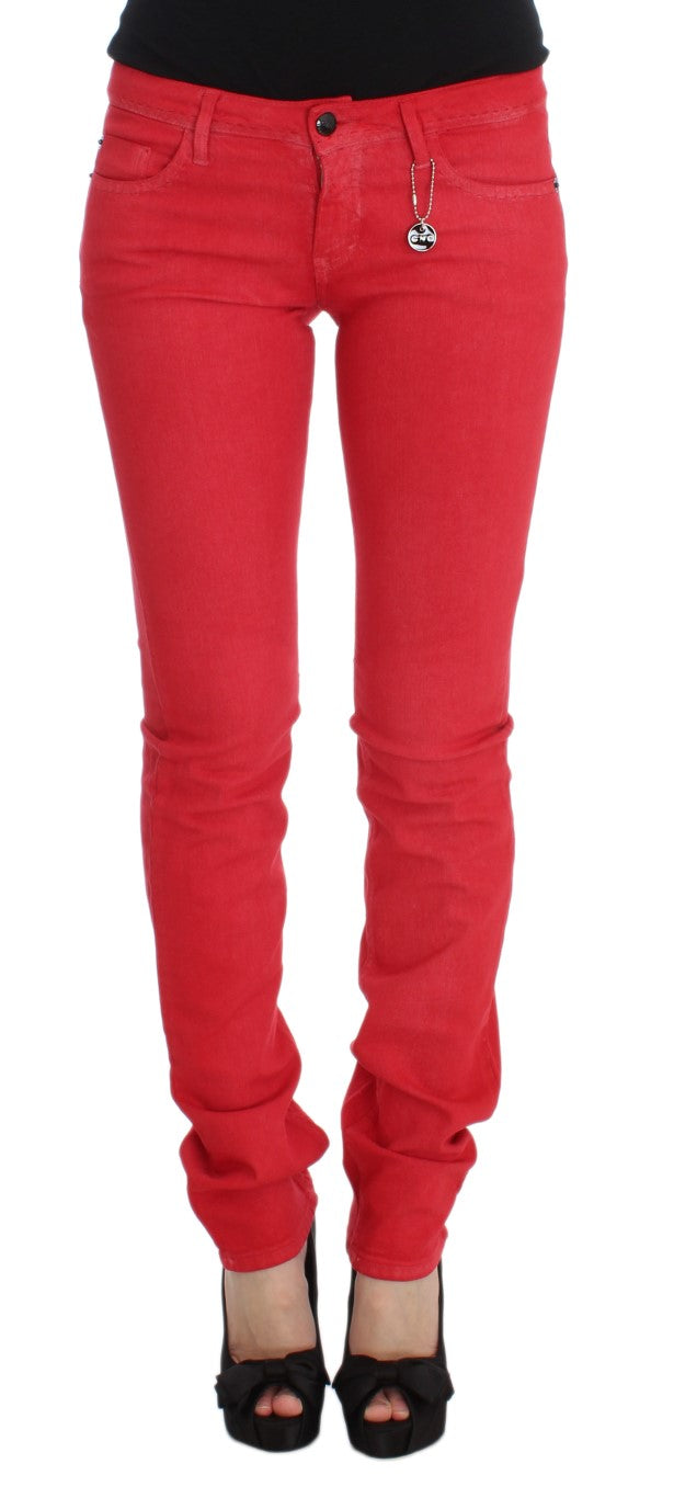 Costume National Red Cotton Blend Super Slim Fit Jeans - Whispers Of Wisdom Clothing